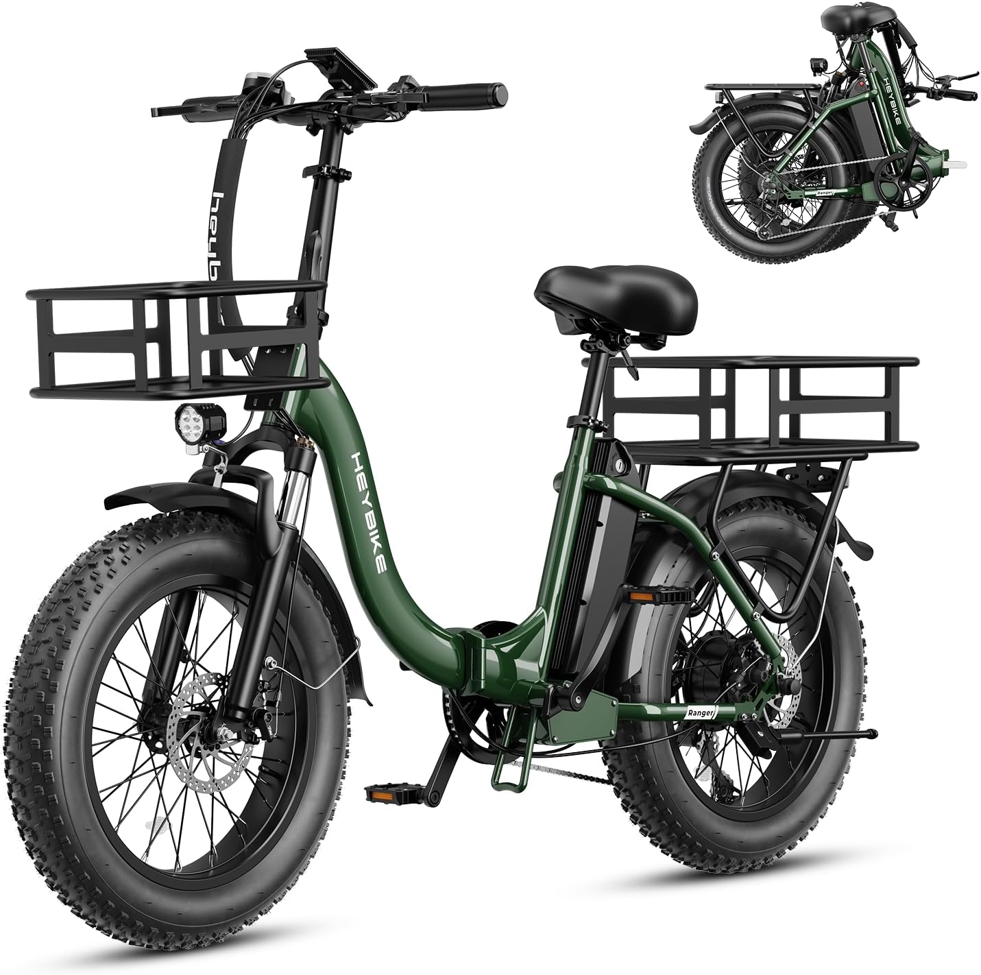 Heybike Ranger 2.0 Foldable Electric Bike for Adults, 20'*4 Fat Tire Ebike with 1400W Peak Motor, 28 MPH Max Speed, 600Wh Removable Battery, Up to 65 Miles Range, Front Suspension Step-Thru E Bike