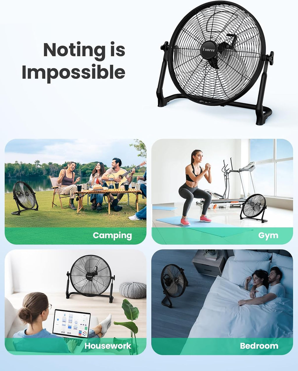 18' Portable Battery Operated Floor Fan, Hi-Velocity Rechargeable Cordless Fan, USB Phone Charge, 12-60H Runtime, Quiet, Wireless, Hi-Airflow, For Camping Home Gym Patio Outdoor Summer Gazebo