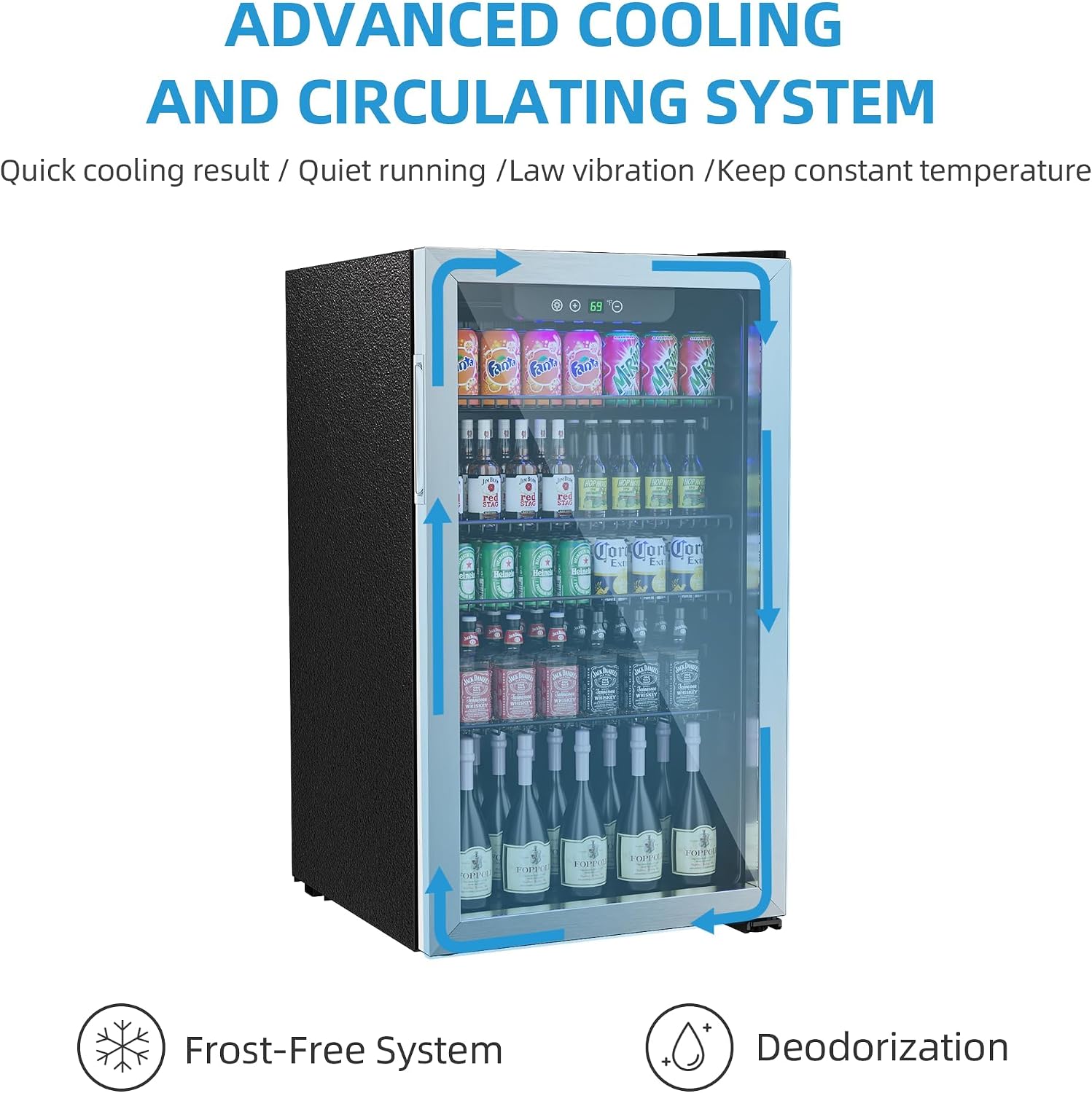 Erivess 3.2 Cubic Feet Mini Fridge,126 Can Freestanding Beverage Refrigerator with Glass Front Door for Soda, Beer Under Counter Small Refrigerator with Adjustable Shelves and Digital Display(Silver)