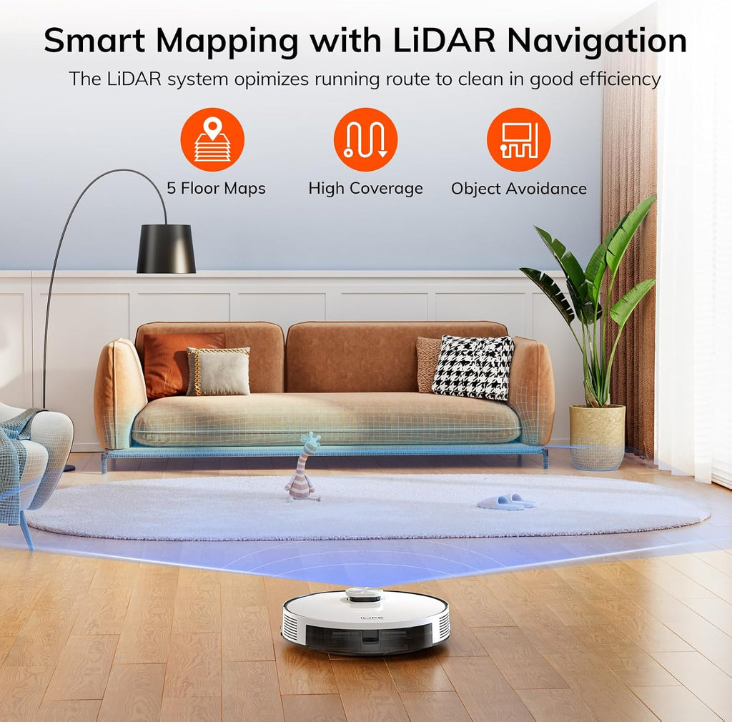 ILIFE A30s Robot Vacuum, 10000Pa Max Suction Robotic Vacuum Cleaner with LiDAR Navigation, Home Mapping, No-Go Zone, 150 Mins, 2.4G WiFi/App/Alexa/Remote Control, for Hard Floor Carpet and Pet Hair