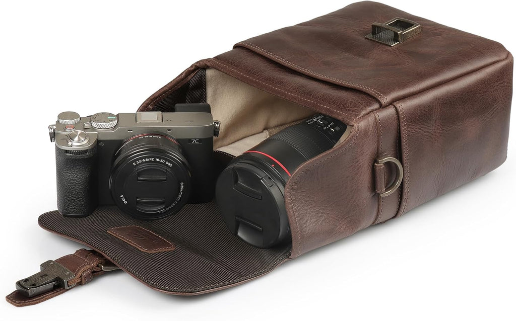 MegaGear Genuine Leather Camera Messenger Bag Mirrorless Portable electronic device cover