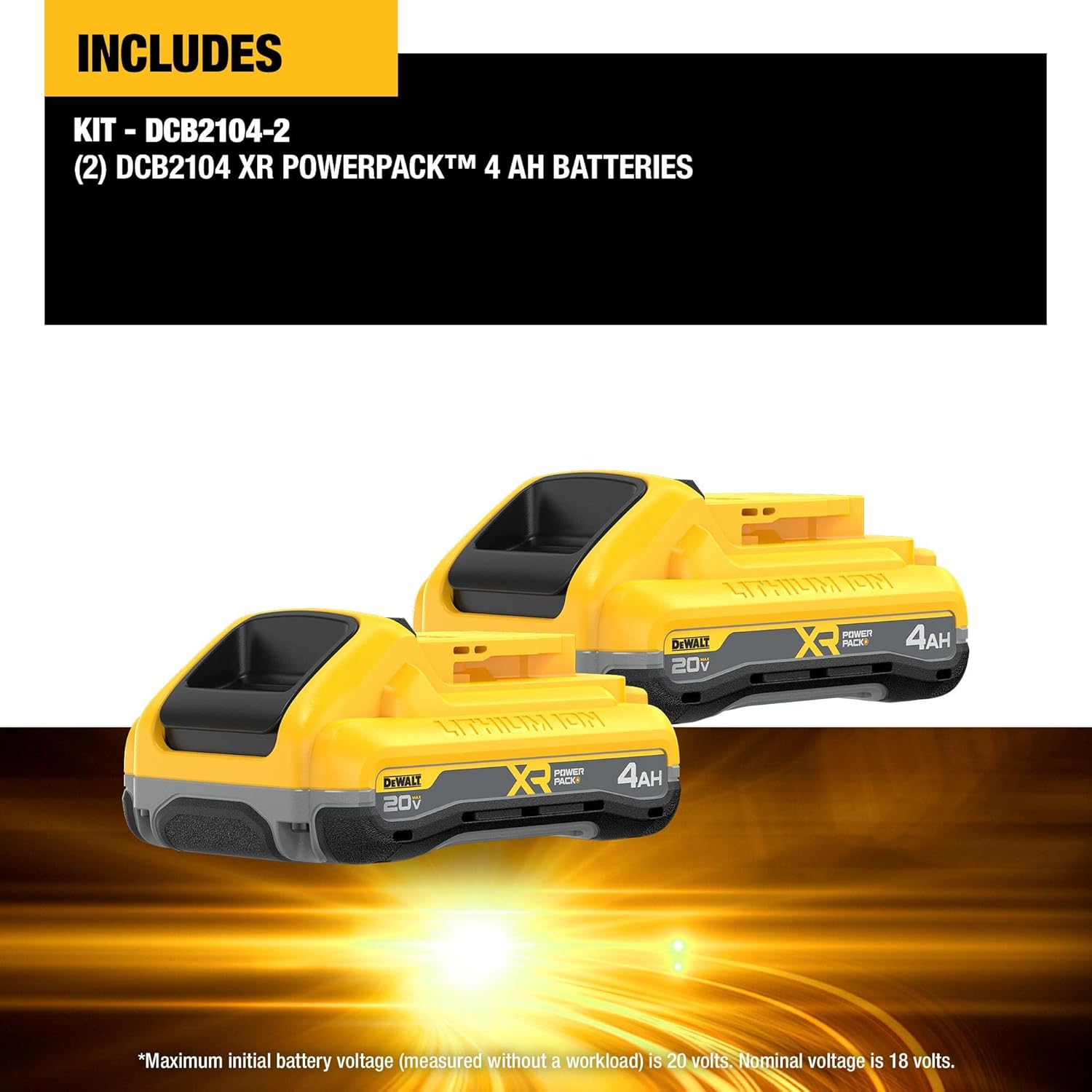 DEWALT 20V MAX Battery XR POWERPACK™ 4Ah Lithium Ion, 50% More Power, Dewalt Battery Compatible with 20V MAX Tools, 2 PK (DCB2104-2)