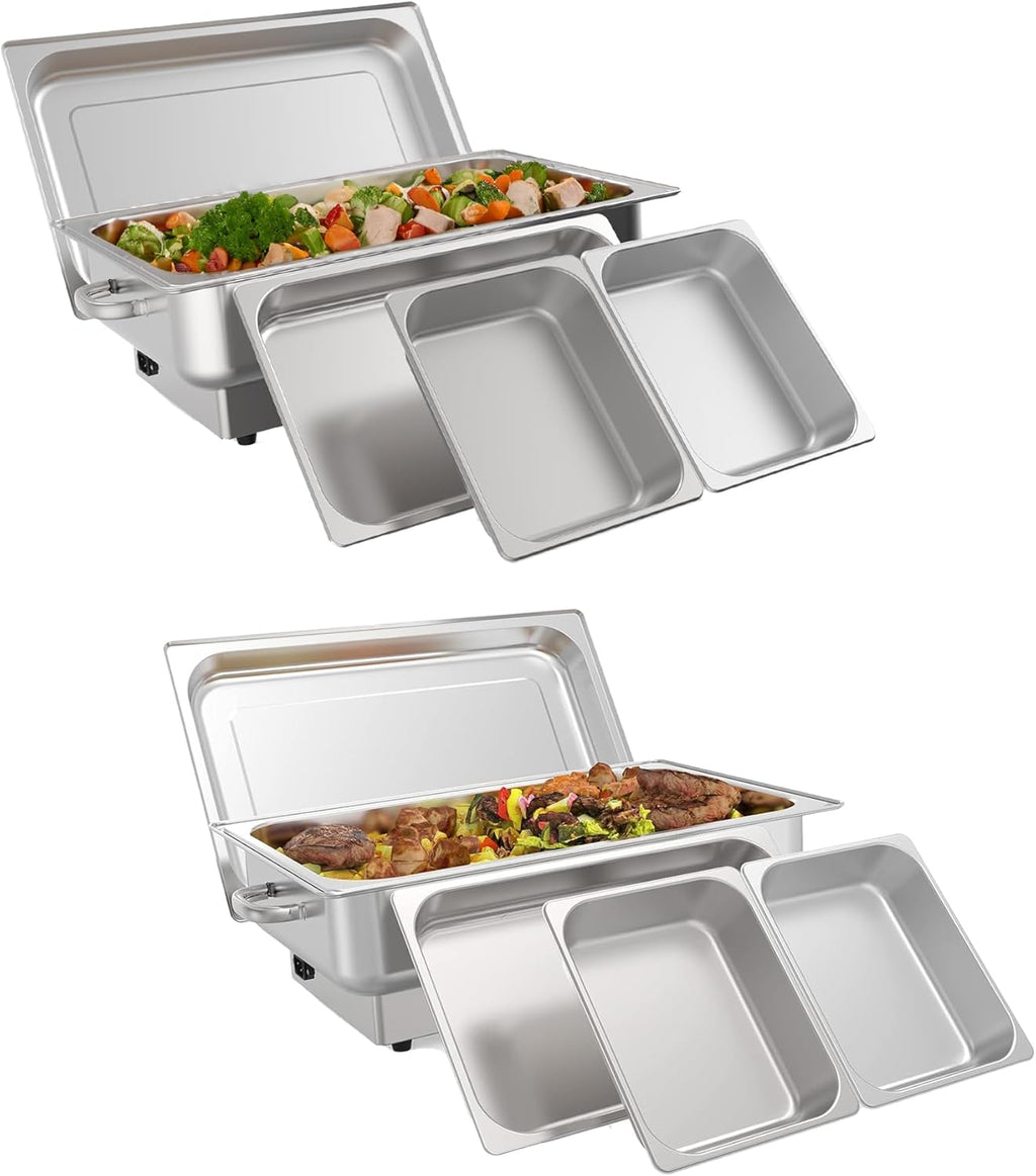 2 Pack Electric Chafing Dish Buffet Set 9 QT Buffet Food Servers and Warmers Digital Display Temperature with 1 Full-Size Pan & 2 Half-Size Pan Stainless Steel for Parties Weddings Caterings