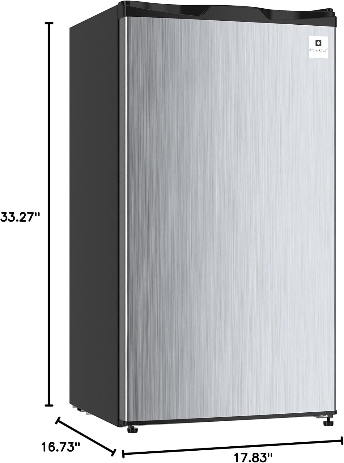 ARCTIC CHEF Mini Refrigerator, Compact Freezer Compartment, Adjustable Thermostat Control, Reversible Door, Ideal Fridge for Dorm, Office, Apartment, Platinum Stainless, 3.2 Cubic Feet