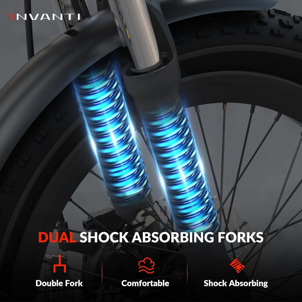 INVANTI Foldable Electric Bike, 1000W Peak Motor Ebikes for Adults, 25MPH Top Speed 45Miles, 20' Step-Thru Fat Tire E-bike for All Terrains with Rear Rack, 7-Speed & Front Suspension Commuting Bicycle