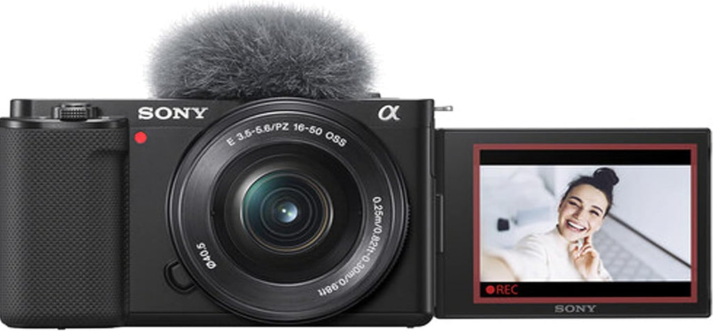 Sony ZV-E10 + 16-50mm Lens, LED Light, Microphone, 128GB Extrem Speed, U-Grip, Filters, Tripod, Case, Software, & More – Pro Video Bundle (38pc)