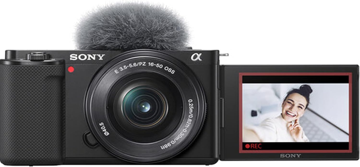 Sony ZV-E10 + 16-50mm Lens, LED Light, Microphone, 128GB Extrem Speed, U-Grip, Filters, Tripod, Case, Software, & More – Pro Video Bundle (38pc)