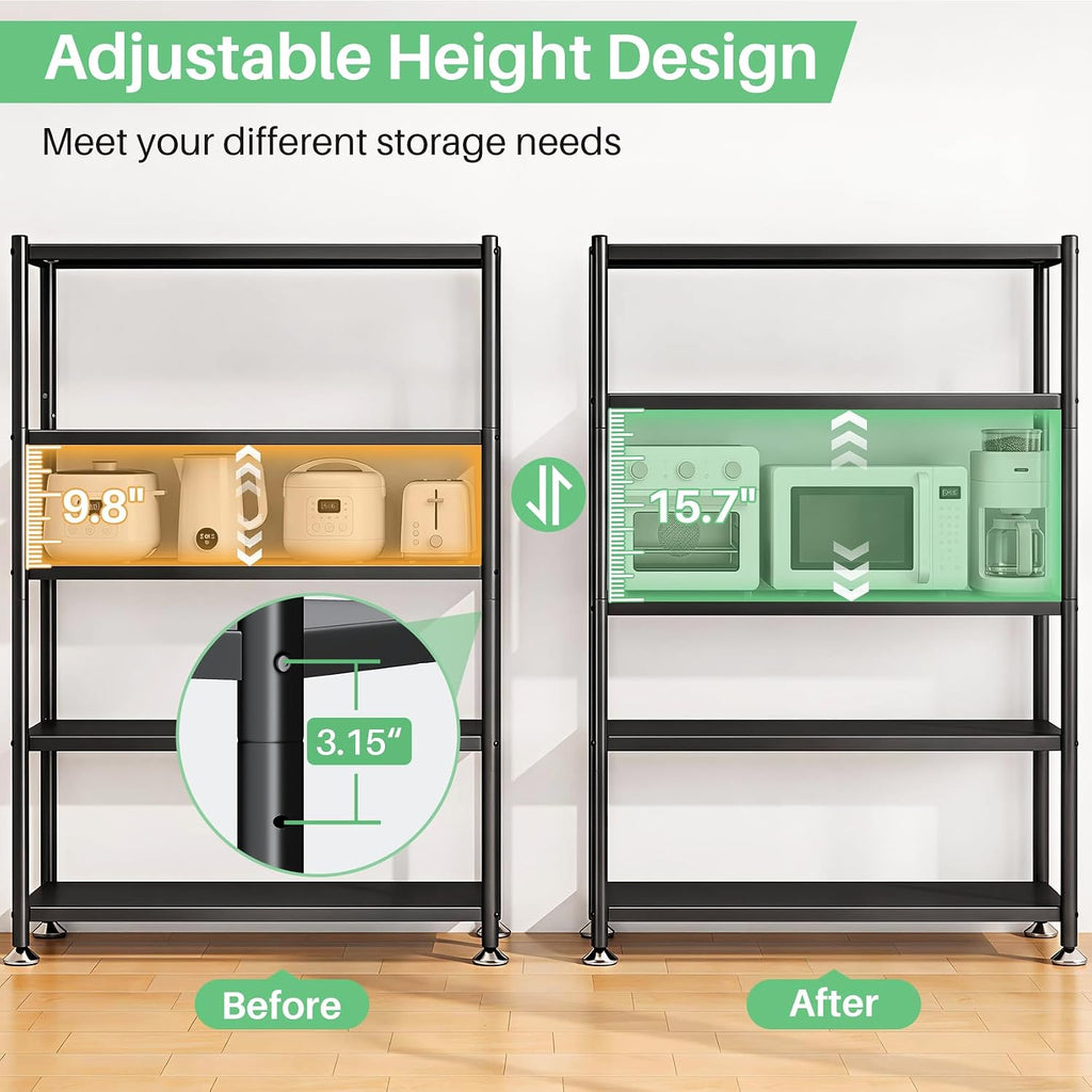 PXRACK Metal Shelving for Storage, 5 Tier Adjustable Kitchen Storage Shelves with Wheels, Shelving Unit Bookshelf Utility Shelf Metal Storage Rack for Garage Pantry Closet Laundry, 35.8'x13'x59.65'