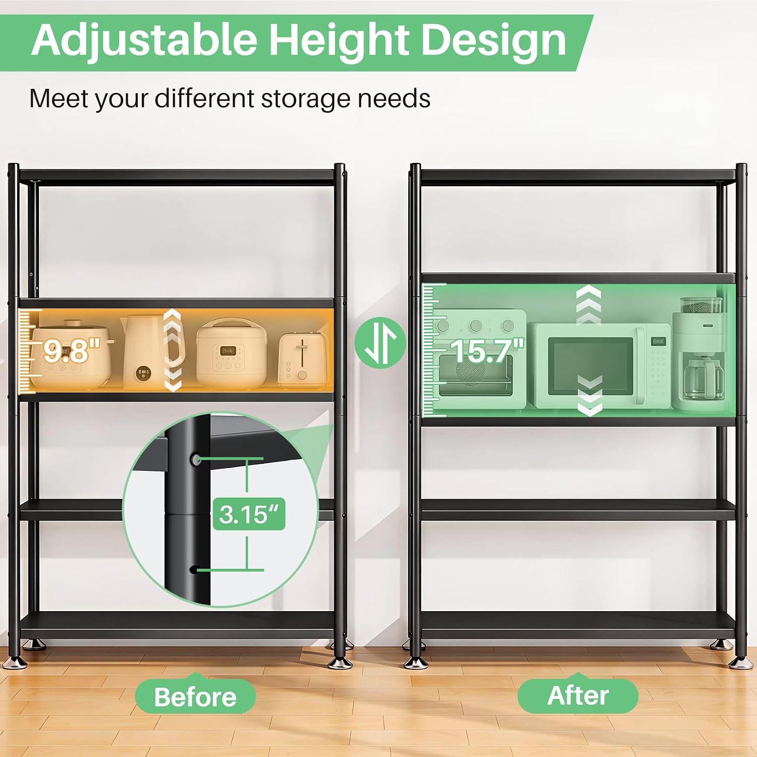 PXRACK Metal Shelving for Storage, 5 Tier Adjustable Kitchen Storage Shelves with Wheels, Shelving Unit Bookshelf Utility Shelf Metal Storage Rack for Garage Pantry Closet Laundry, 35.8'x13'x59.65'