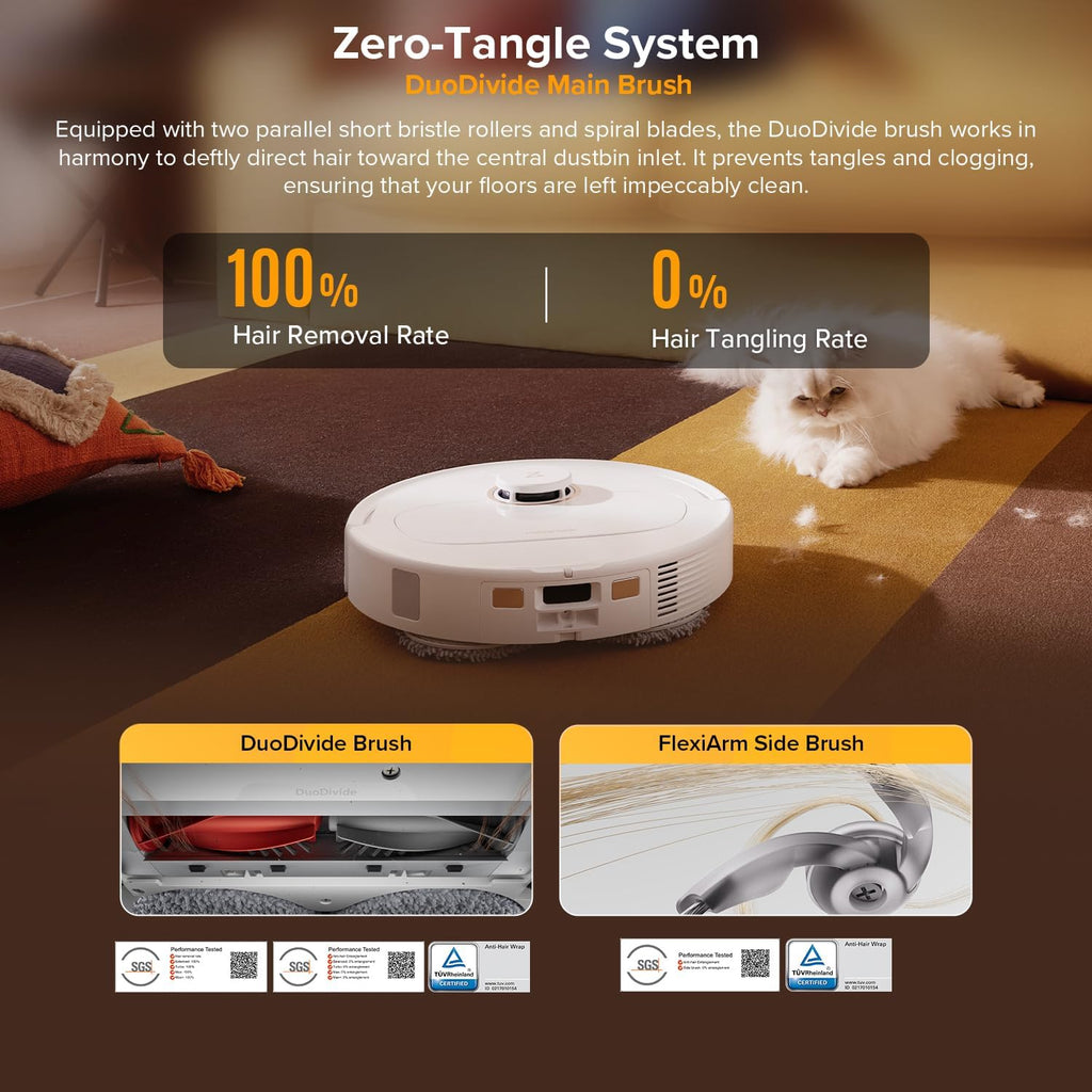 roborock Qrevo S5V Robot Vacuum and Mop, FlexiArm Edge Mopping, 12,000Pa Suction, Dual Zero-Tangle System, Smart Obstacle Avoidance, 10mm Mop Lifting, Auto Mop Washing & Warm Air Drying, White