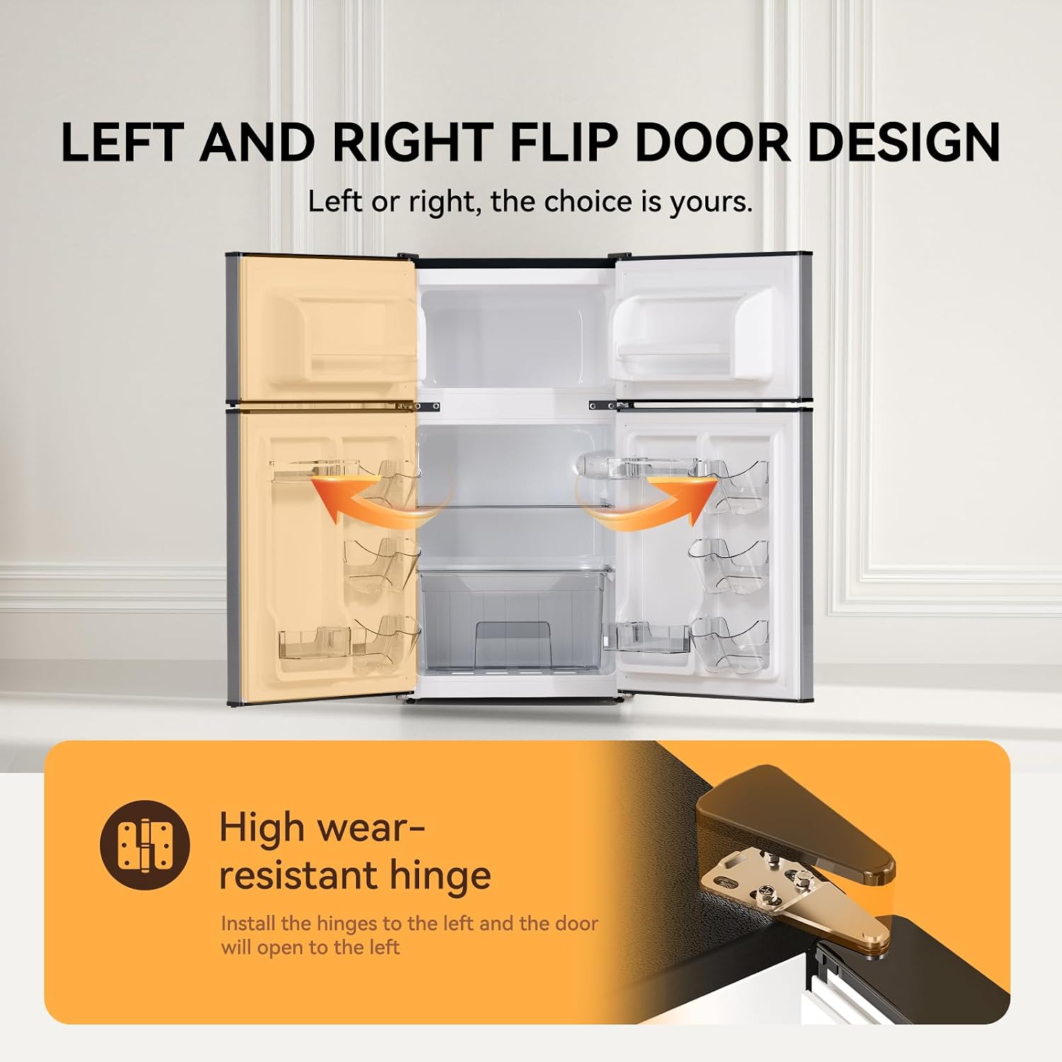Mini Fridge with Freezer 3.2 Cu.Ft. 2 Door Refrigerator and Freezer Small Fridge for Bedroom Home Office Dorm, Small Drink Chiller, 37 dB Low Noise, Stainless Steel