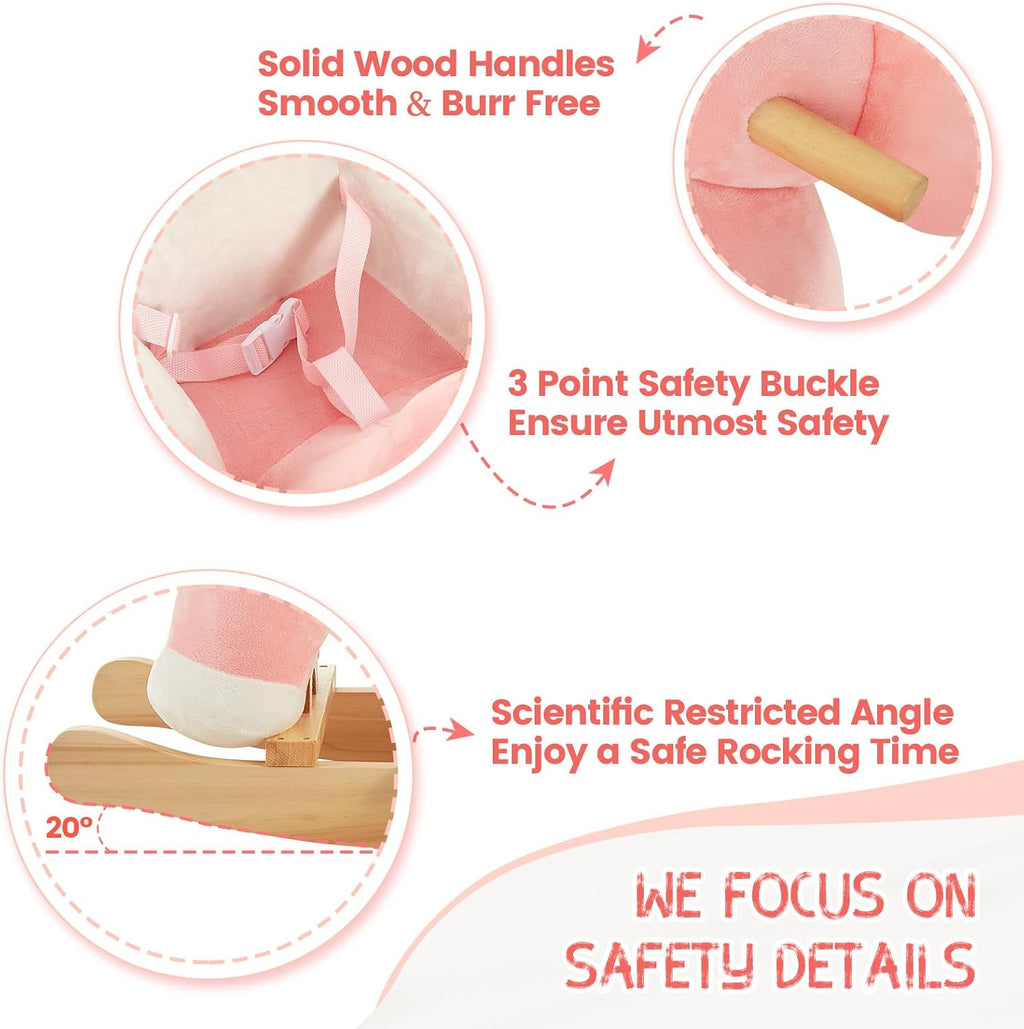 FUNLIO Elephant Baby Rocking Horse for Toddlers 6 Months to 3 Years, Cute & Graceful Pink Elephant Rocker for Baby Girl, Stuffed Plush Ride-on Rocking Animal, Easy to Assemble, CPC & CE Certified