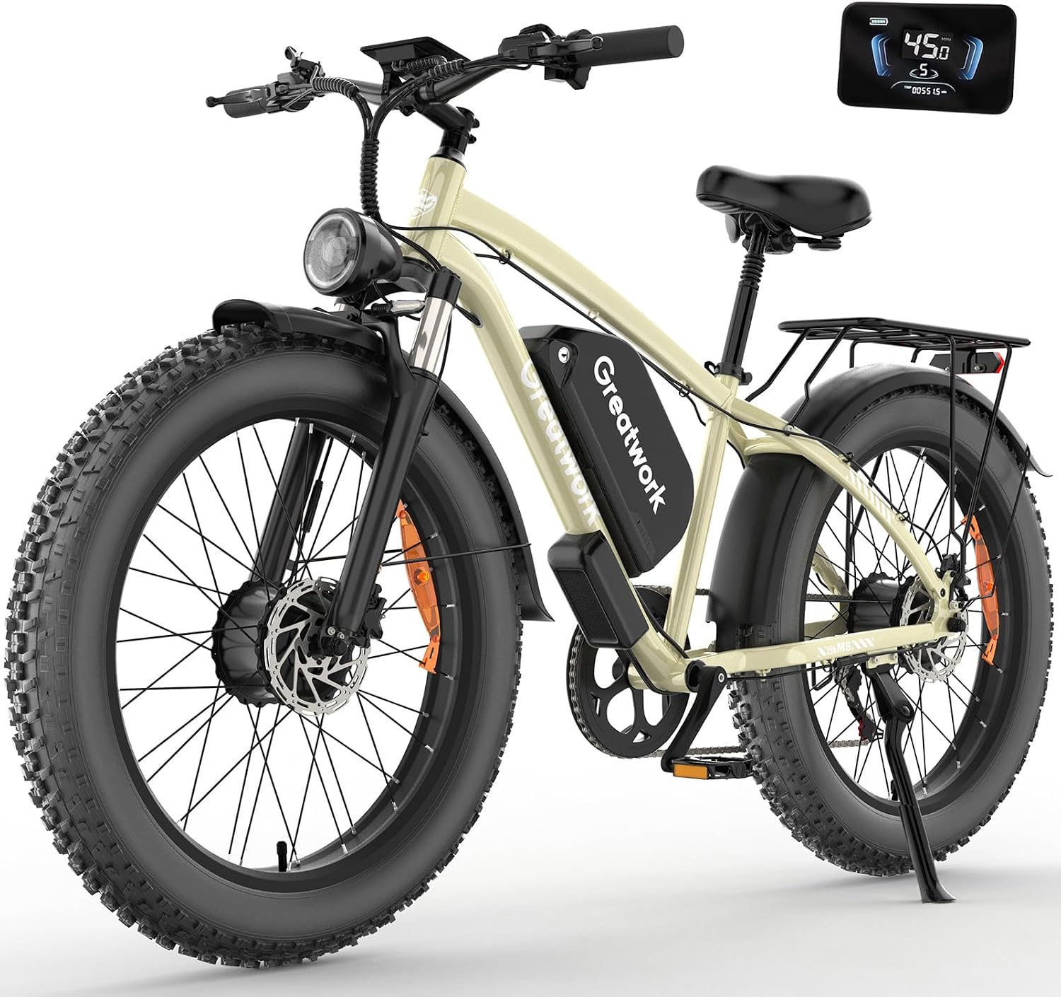 GREATWORK 52V 5000W Peak Dual Motor Electric Bike for Adults, 1300Wh Battery, Up to 45MPH & 100 Miles Range, 26' x 4.0 Fat Tire Electric Dirt Bike with Suspension, Mountain E-Bike for Men Women