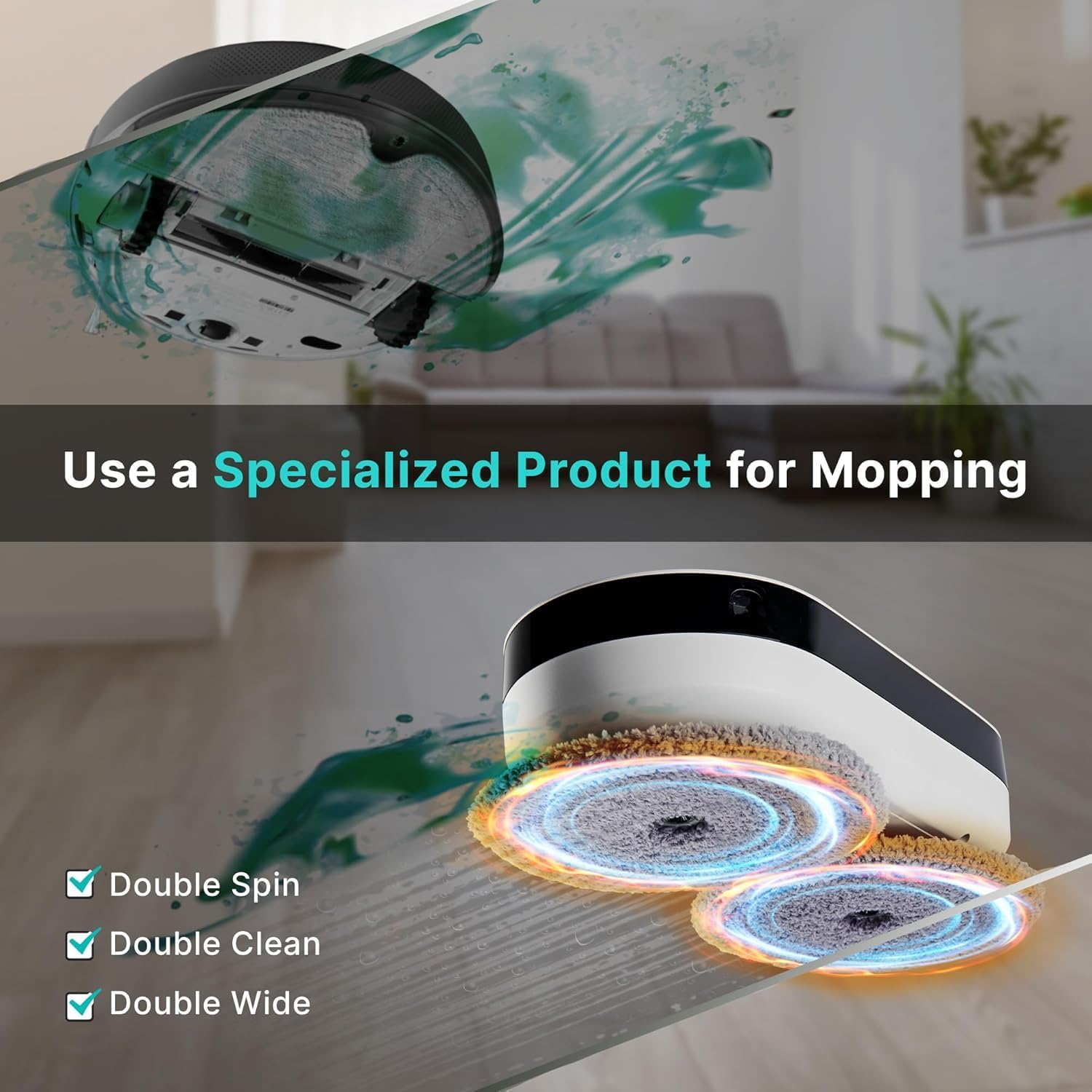 EVERYBOT EDEG2 Robot Mop Cleaner for Hard Floors, Dual Spin Powerful Mopping Removes Dust & Stains, Quiet Fast Cleaning, Slim Design for Under Furniture, Remote Control Included (No Wi-Fi/APP)