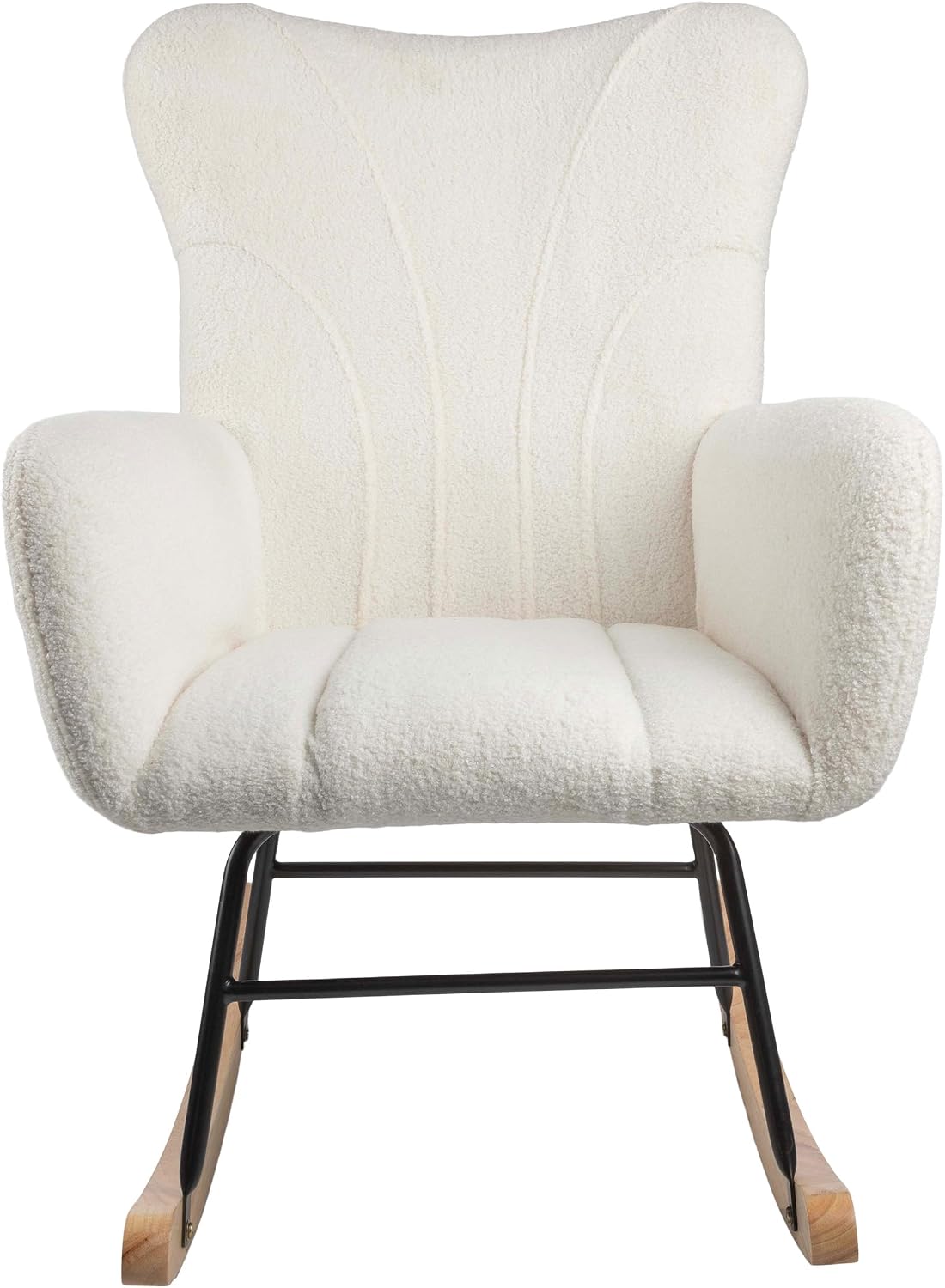 Rocking Chair - Teddy Fabric Upholstered Chair with Padded Seat and Contoured Armrests - Ergonomic Modern Rocker for Bedroom by Lavish Home (Cream)