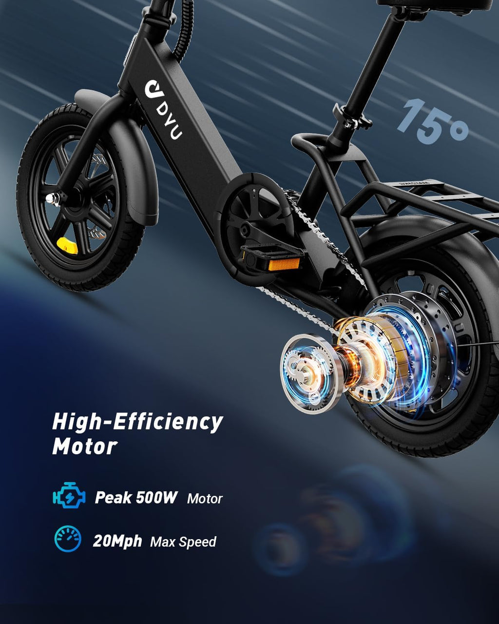 DYU Electric Bike for Adults Teens, Folding Electric Bicycle,Commuter City E-Bike with 350W Motor and 36V 7.8Ah Battery,3 Levels Assist, Dual Disc Brakes