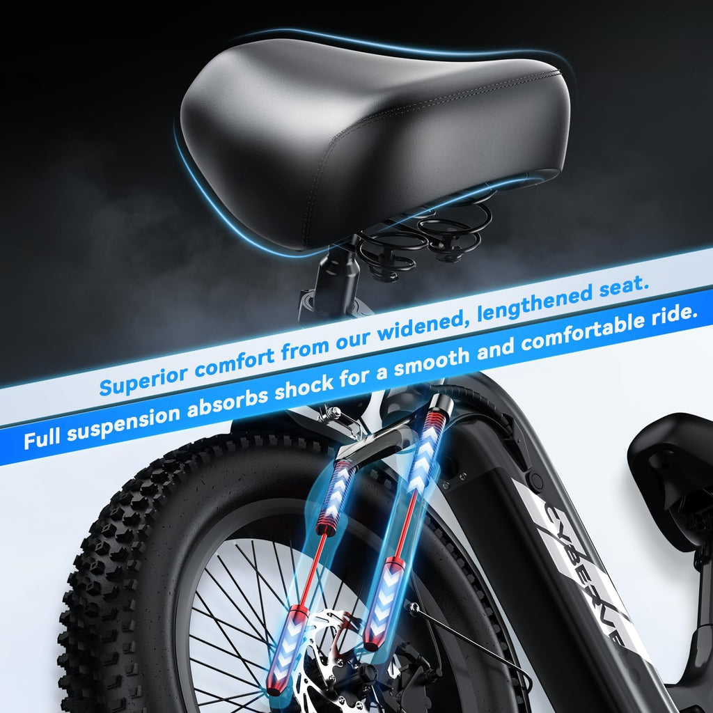 Cybervelo 1500W Motor Peak Electric Bike for Adults and Teenagers, 48V 20AH Removable Battery Step Thru EBike, 30+MPH, 80 Miles Max Range, 20' Fat Tire Adult Electric Bicycles for 7 Speed