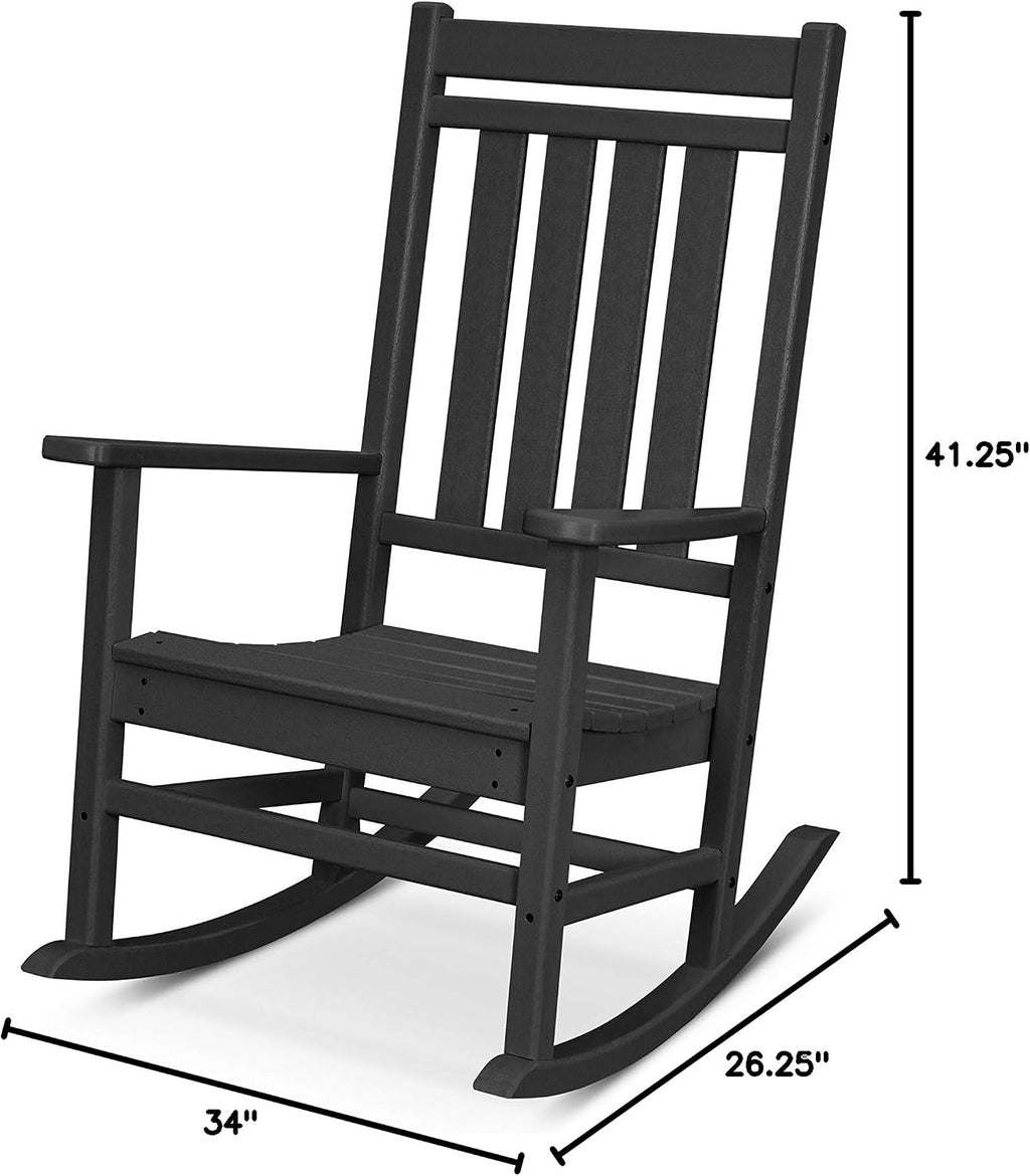 POLYWOOD Estate Rocking Chair, Outdoor Porch Rocker, All-Weather HDPE Patio Furniture, Adult Size, Made in USA, Black