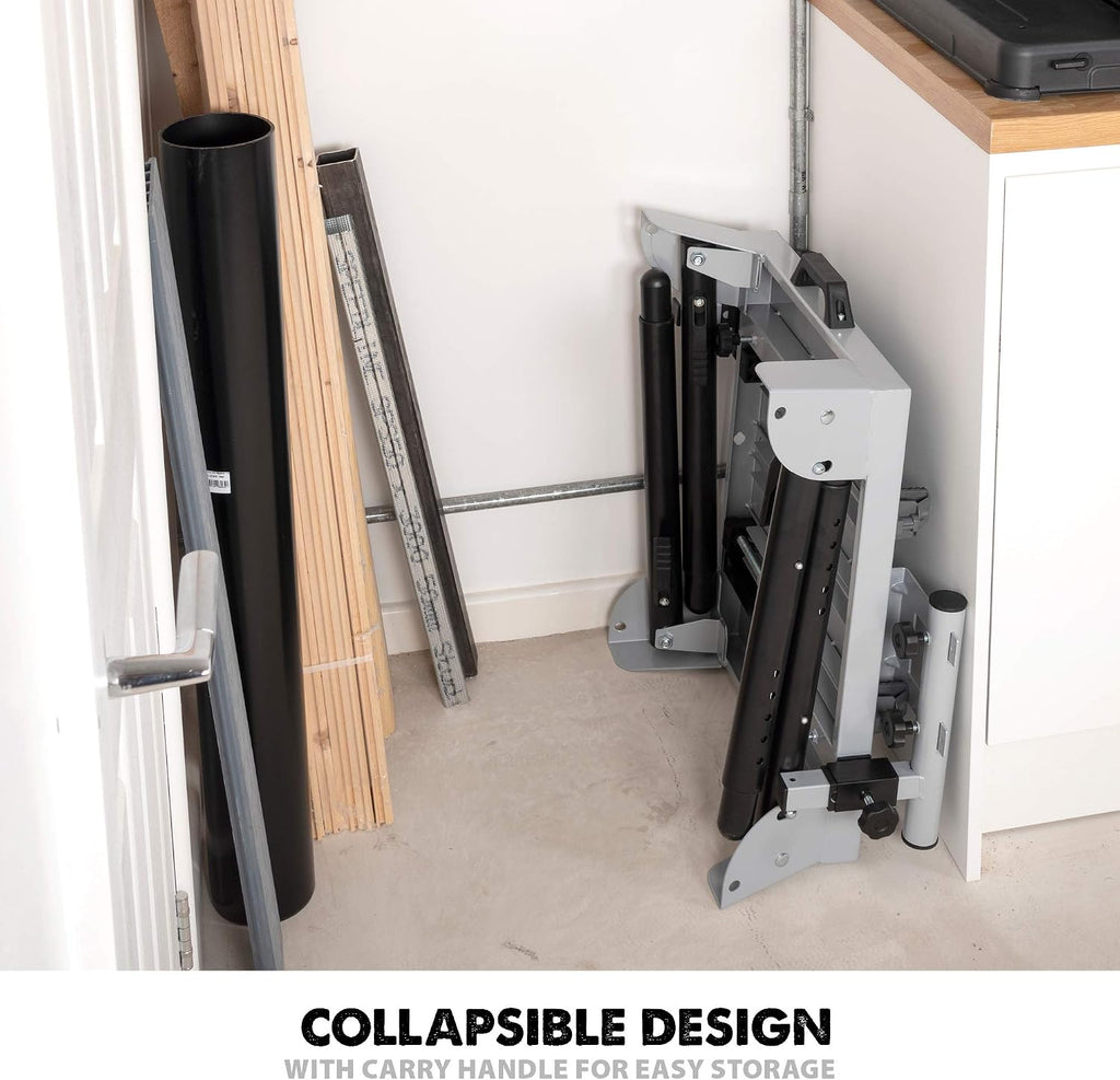 Evolution Power Tools 005-0002 Chop Saw Stand with Universal Fitting, Height Adjustable, 3M Extendable Arms & Supports Upto 225KG,Black/ Silver