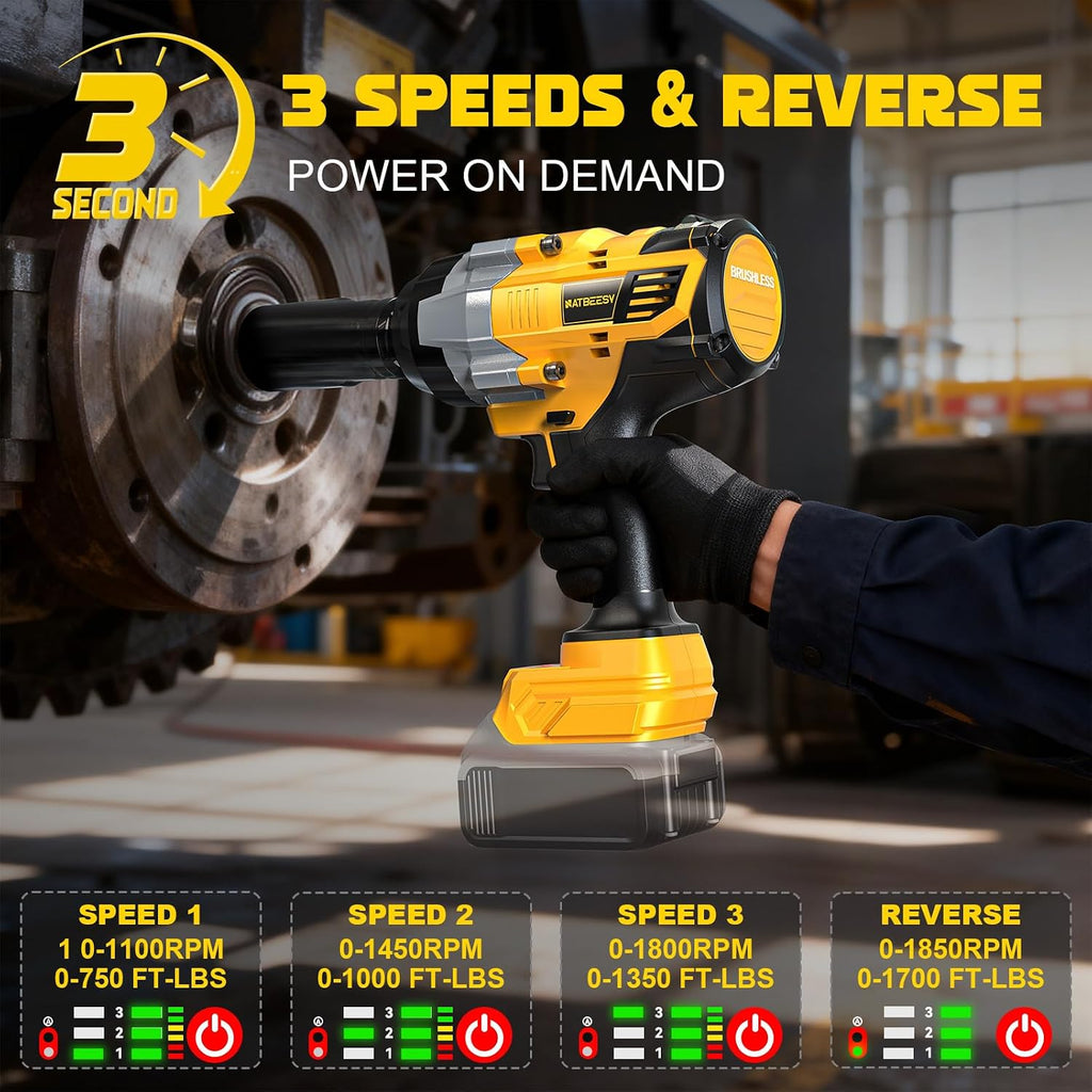 NATBEESY Cordless Impact Wrench Compatible with DeWalt 20V Battery: 1/2 Inch Hog Ring Impact Driver - High Torque - 2300N.m/1700Ft-lbs Cordless Impact Gun - Brushless Motor with LED Light - Tool Only