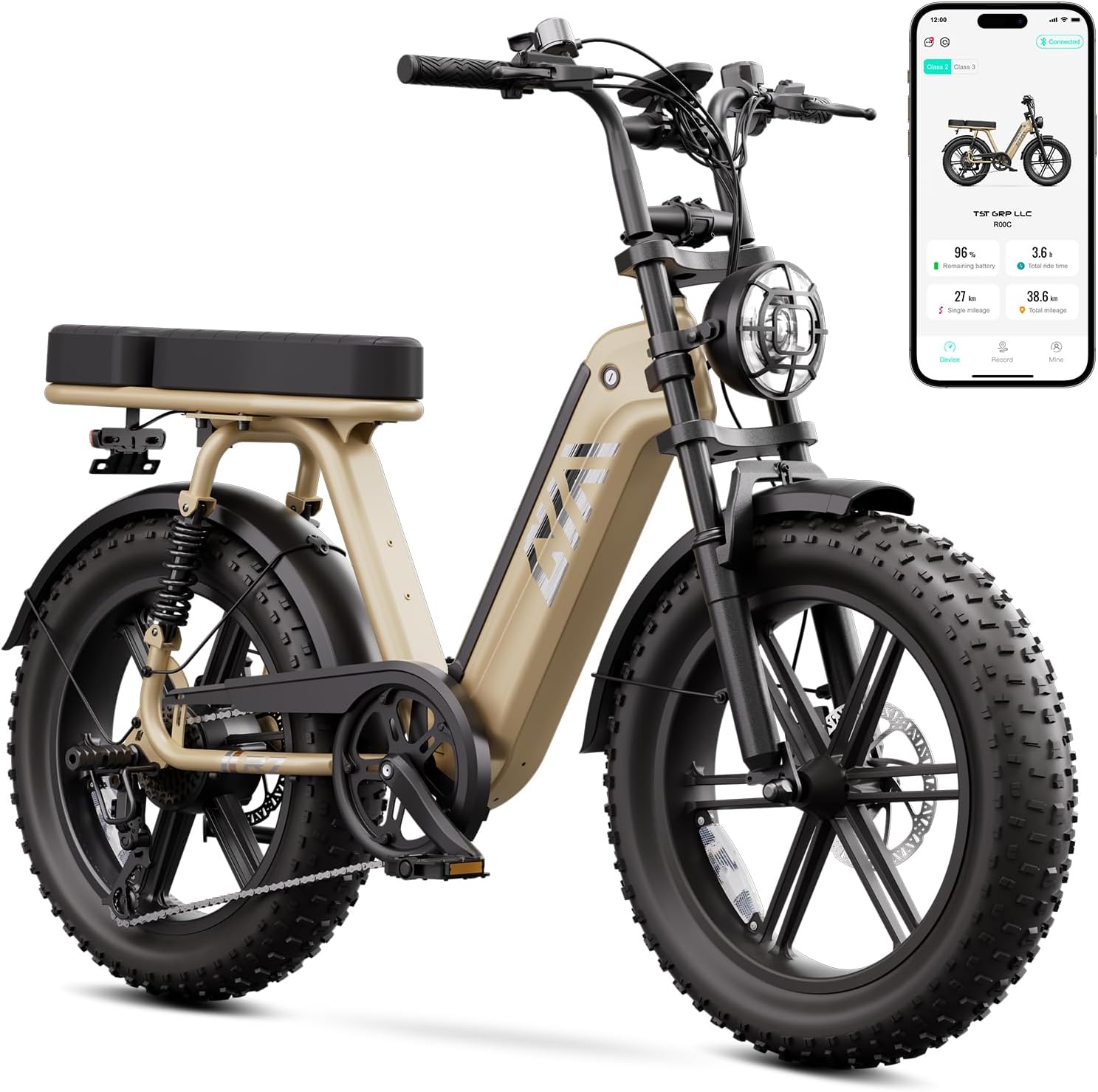 TST Electric Bike for Adults, 1500W Peak Motor Ebike with 48V 15Ah Built-in Battery, 60 Miles Range 28 MPH Electric Bicycle, 20' Fat Tire Step-Thru E Bike with Rear Seat, Safety Tested to UL 2849