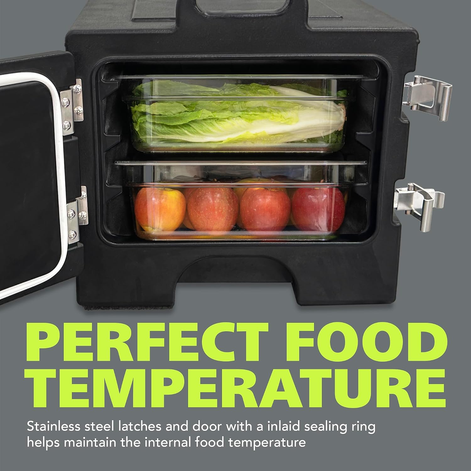 Pearington 40qt Food Carrier, 304 Stainless Steel Latch, Portable Food Warmer, Black