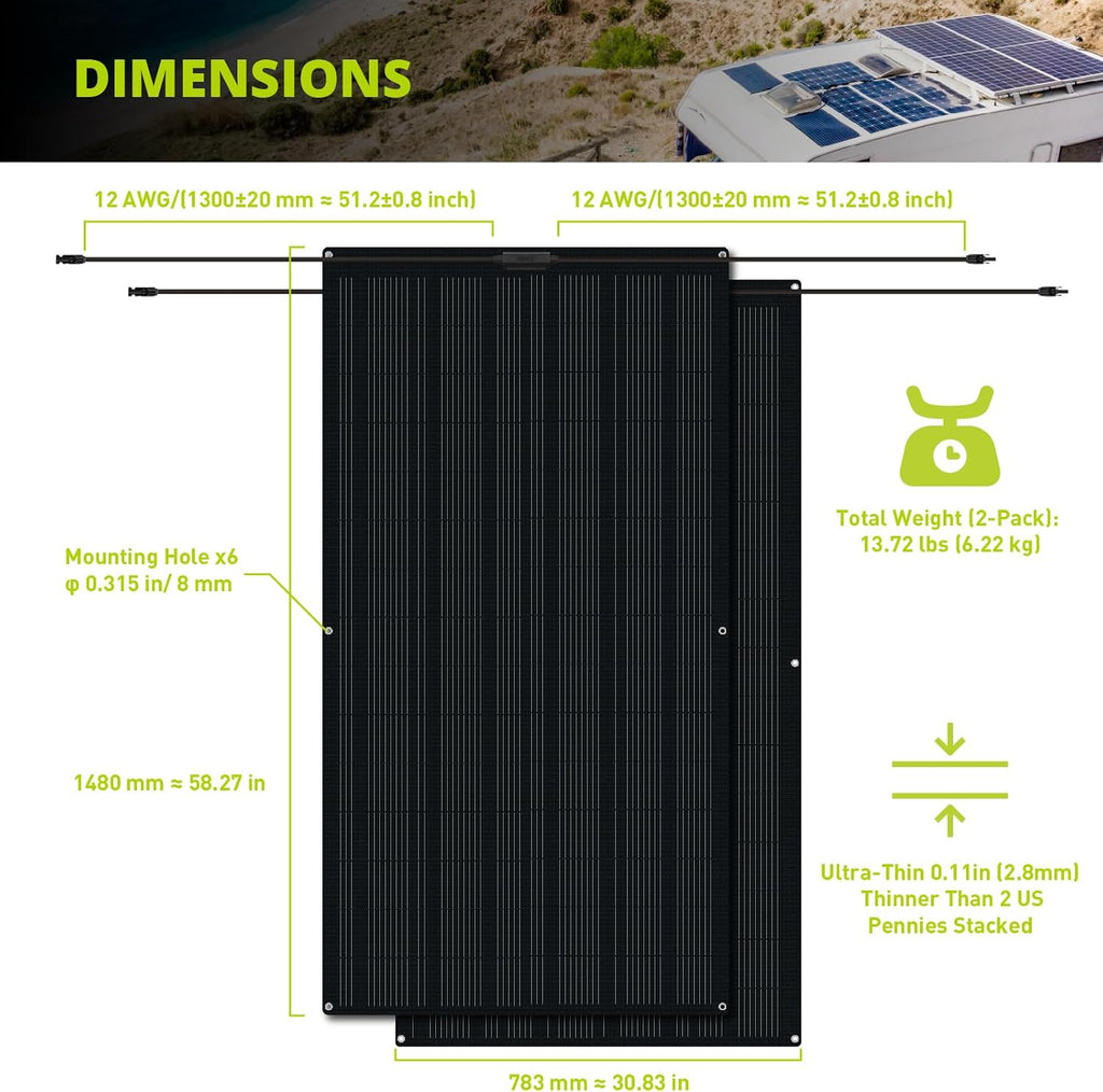 Newpowa 440W Solar Panels 220 Watt 12V (220W x 2 PCS), Flexible Solar Panel 220W, 250° Ultra Lightweight Off-Grid Charger for Marine RV Cabin Van Car Curve Surfaces