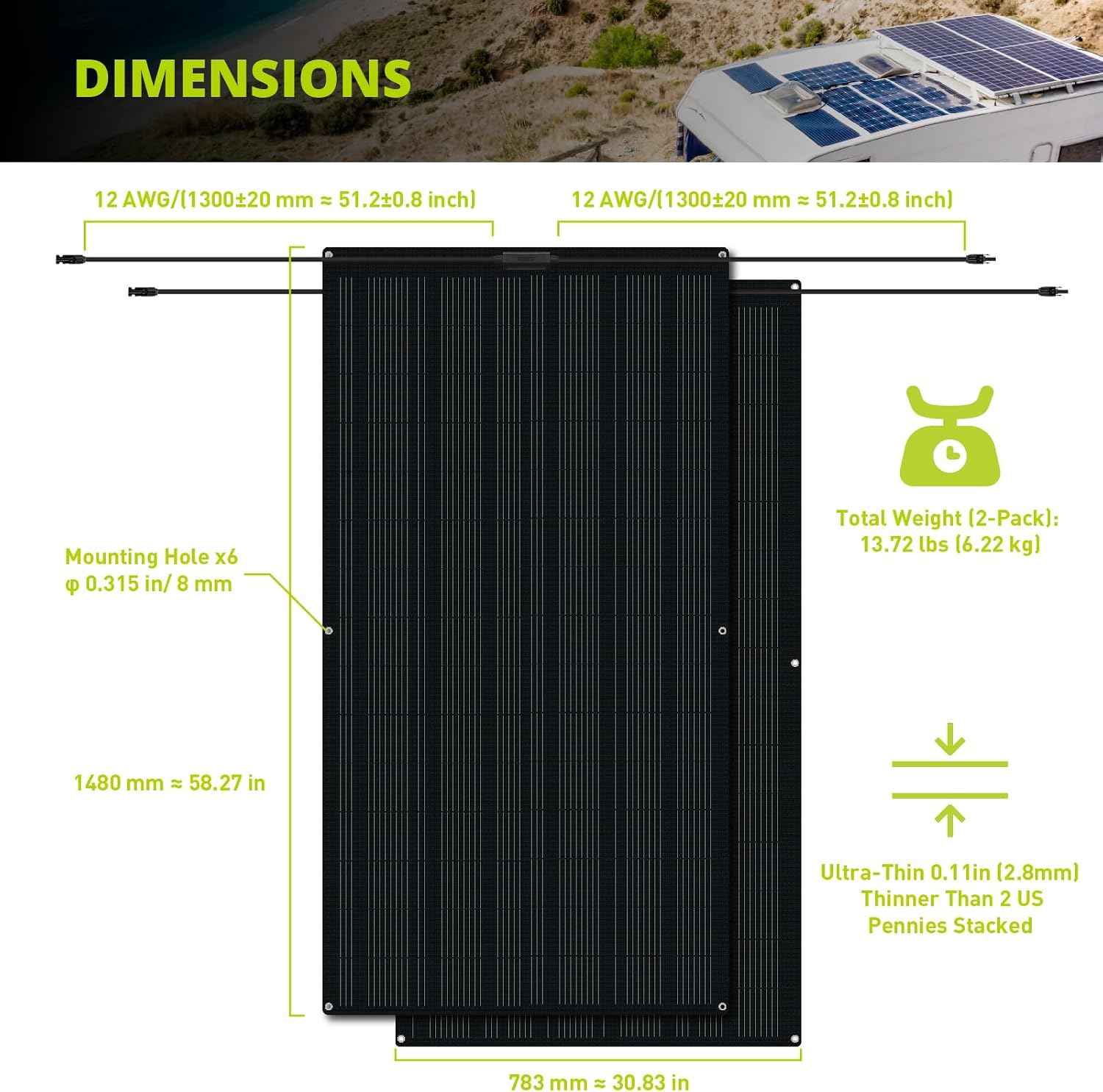 Newpowa 440W Solar Panels 220 Watt 12V (220W x 2 PCS), Flexible Solar Panel 220W, 250° Ultra Lightweight Off-Grid Charger for Marine RV Cabin Van Car Curve Surfaces