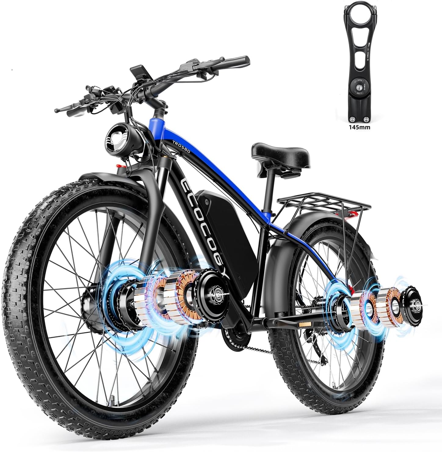 Dual Motor Electric Bikes for Adults, 6000W Peak Ebike, 52V 32Ah, Max 40-45 M P H &100 Miles E-Bike, Hydraulic Disc Brake, 26' Fat Tire Off Road Snow Mountain E-Bikes, 7-Speed Pedal Assist