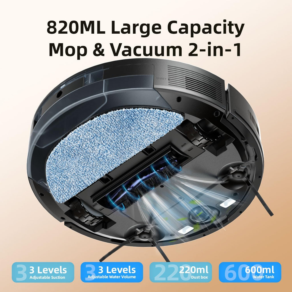 Robot Vacuum and Mop Combo, 5000Pa Suction LiDAR Navigation with APP & Voice Control, Anti-Tangle Brush, Multi-Floor Mapping, No-Go Zones, Quiet Smart Cleaning for Pet Hair, Carpets & Hard Floors