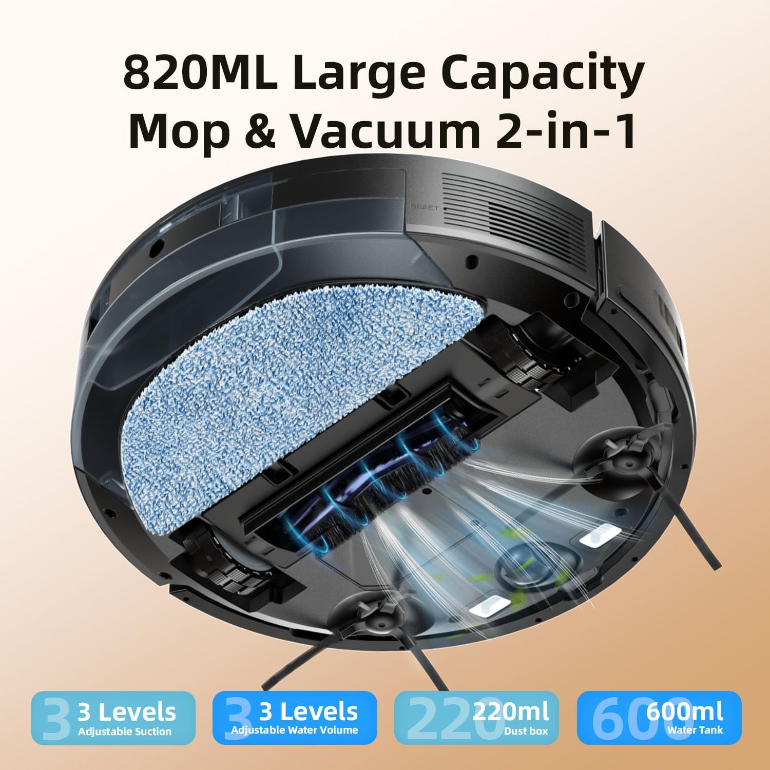 Robot Vacuum and Mop Combo, 5000Pa Suction LiDAR Navigation with APP & Voice Control, Anti-Tangle Brush, Multi-Floor Mapping, No-Go Zones, Quiet Smart Cleaning for Pet Hair, Carpets & Hard Floors