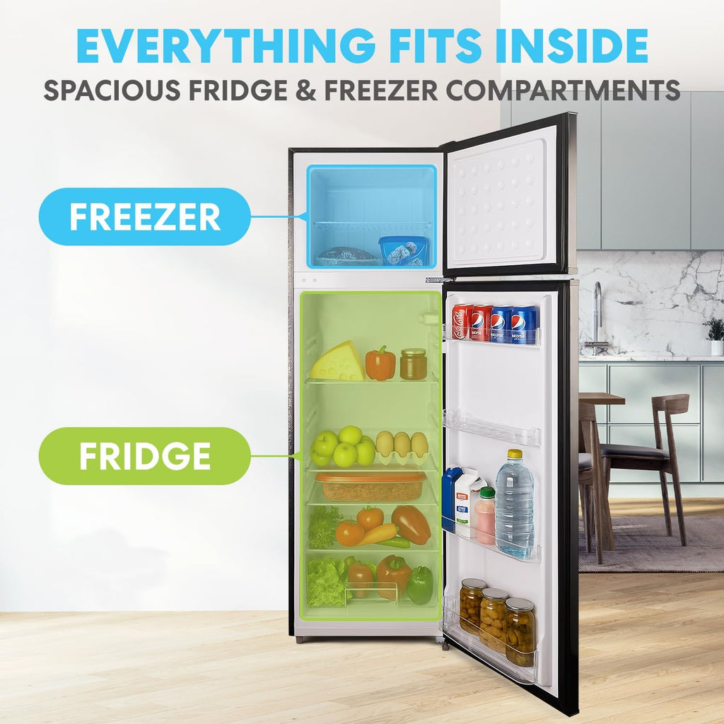 Simpli-Magic 10 Cu.Ft. Fridge with Freezer – Double Door Compact Refrigerator for Office, Dorm, Bedroom, Garage – Adjustable Thermostat, Large Capacity, Stainless Steel Finish