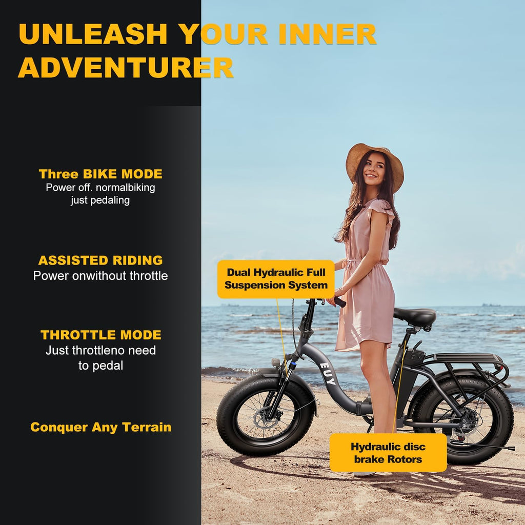 EUYBIKE1000W Folding Electric Bike for Adults,30mph Max Speed, 15AH Removable Battery Ebike, 20' 3 Fat Tire Electric Mountain E Bike with 7-Speed,Adult Electric Bicycles for Commute Beach Snow Blueb…