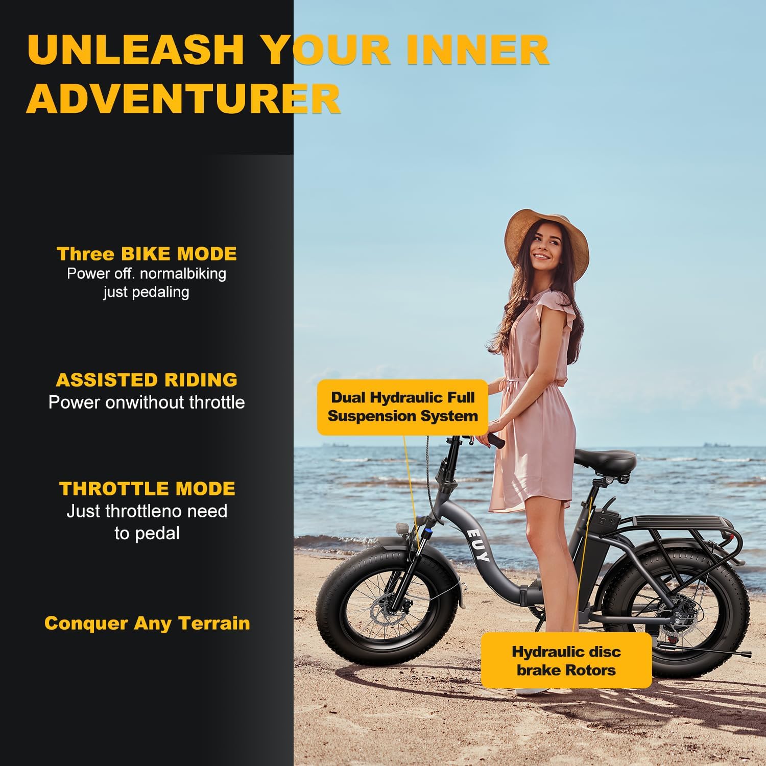 EUYBIKE1000W Folding Electric Bike for Adults,30mph Max Speed, 15AH Removable Battery Ebike, 20' 3 Fat Tire Electric Mountain E Bike with 7-Speed,Adult Electric Bicycles for Commute Beach Snow Blueb…