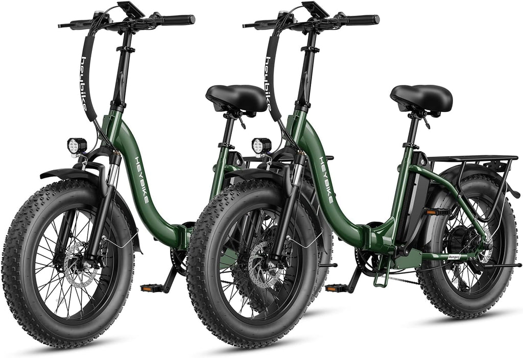 Heybike Ranger 2.0 Foldable Electric Bike for Adults, 20'*4 Fat Tire Ebike with 1400W Peak Motor, 28 MPH Max Speed, 600Wh Removable Battery, Up to 65 Miles Range, Front Suspension Step-Thru E Bike