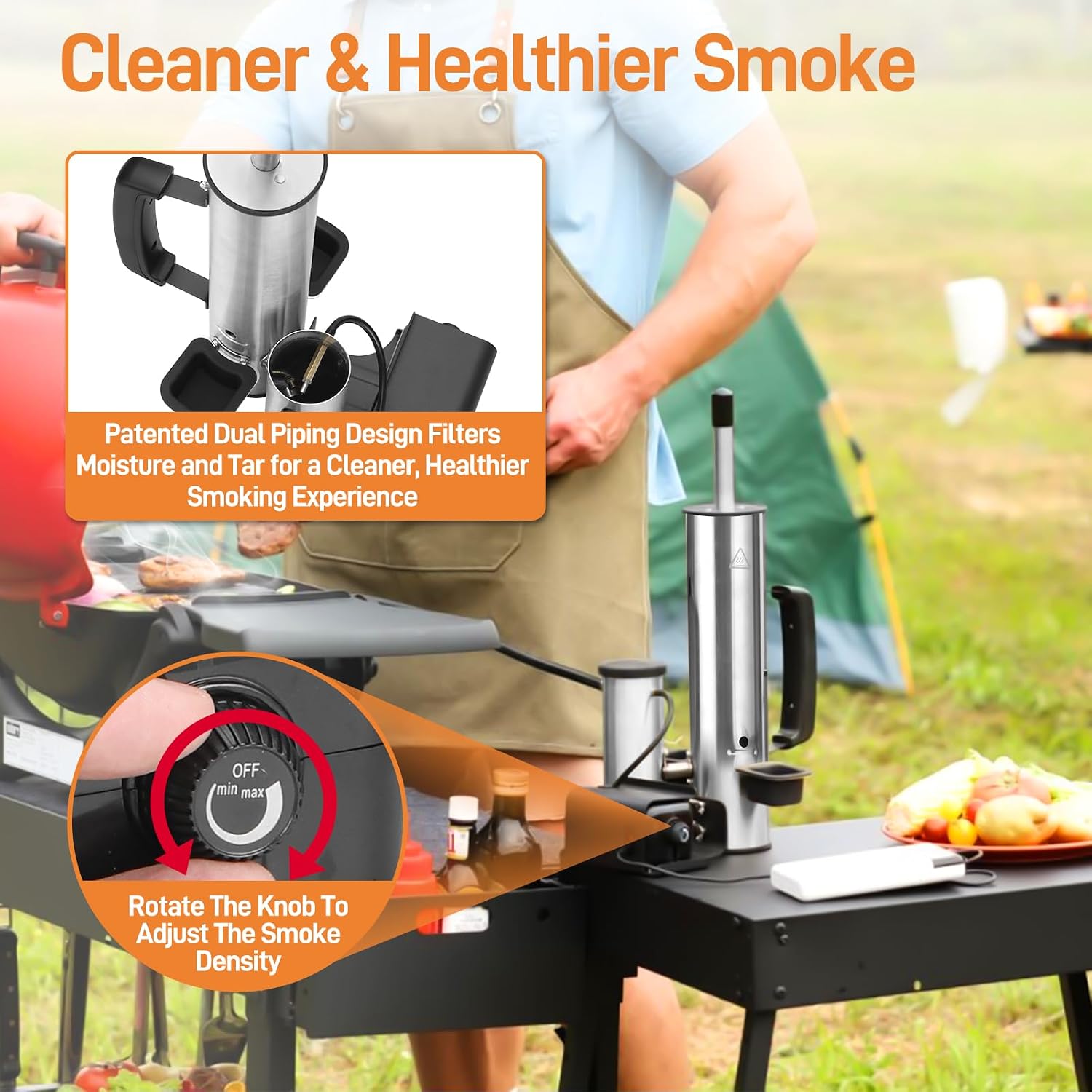 Portable Electric Smoke Generator, Adjustable Smoke Control, Fits 99% Pellet Smokers & Grills, Cold/Hot Smoking Modes for Meats/Salmon/Cheeses, with BBQ Smoker Guide