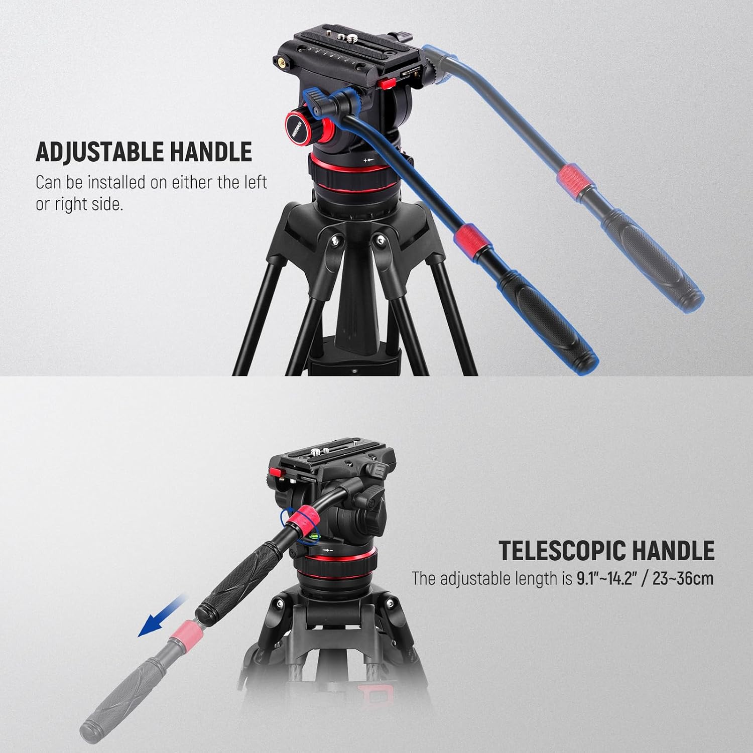 NEEWER Heavy Duty Video Tripod Fluid Head with Stepless Adjustable Pan/Tilt Damping, Quick Release Plate, Compatible with DJI RS Gimbals, Adjustable Handle, ⌀75mm Base, Max Load 22lb, GM006