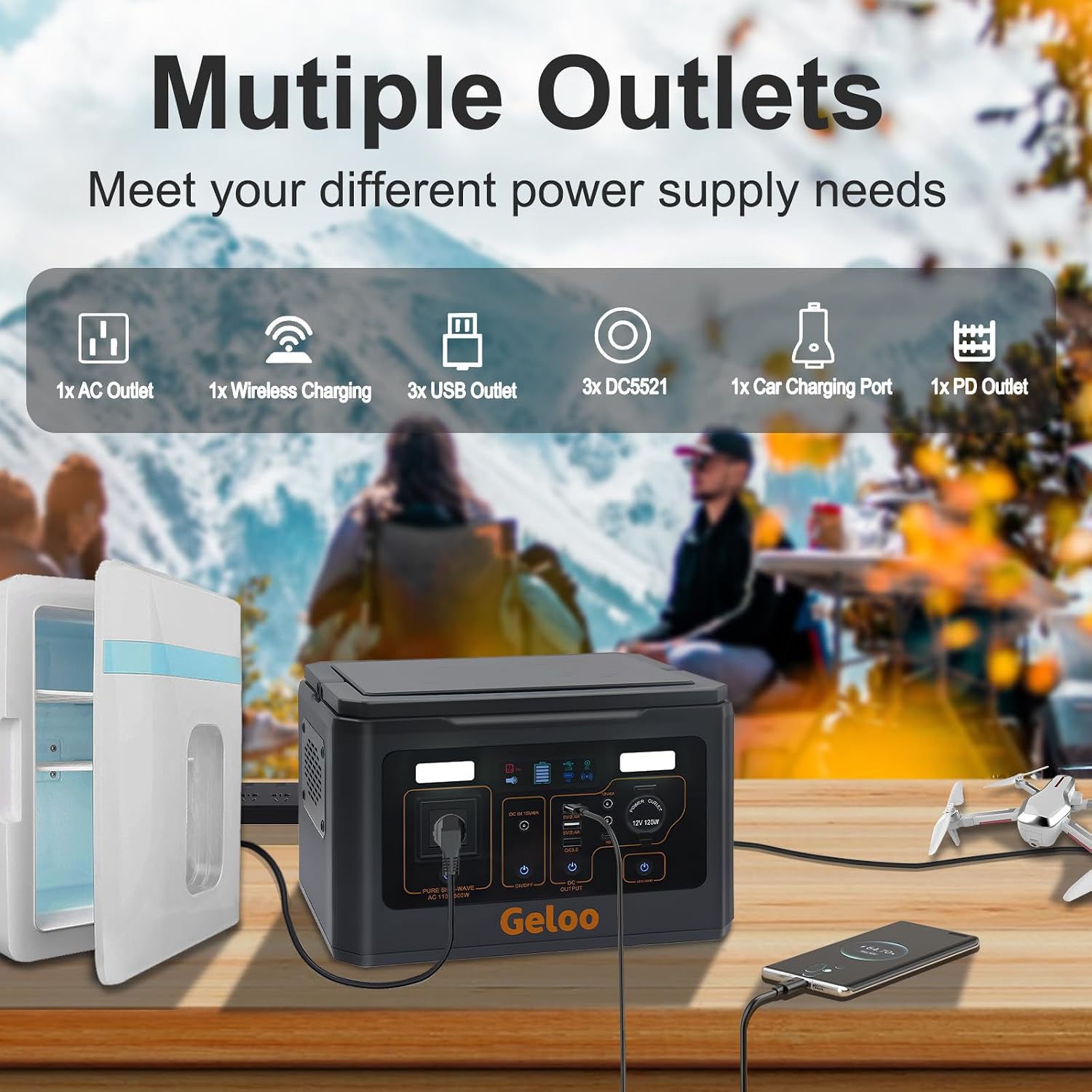 Geloo 500W Portable Solar Generator with 110V/500W AC Outlet, 135000mAh Capacity, 499Wh, Black
