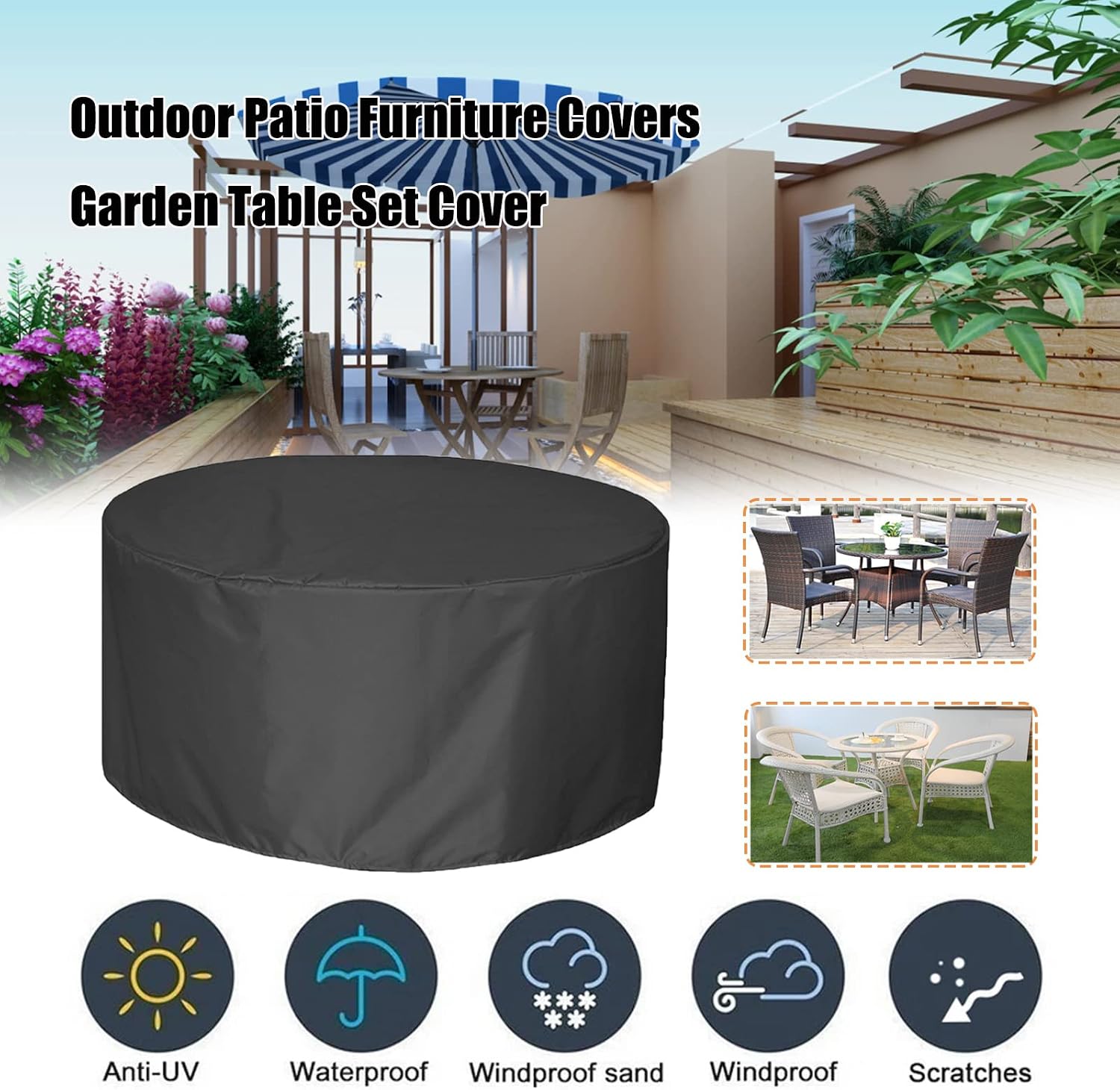 Outdoor Waterproof Patio Table Covers 130' D x 39' H, Heavy Duty Barbecue Gas Grill Cover, Extra Large Outdoor Furniture Set Covers, All Weather Protection Covers (330x100cm)