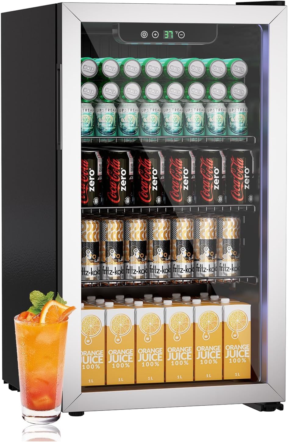 Erivess Compact Freestanding Beverage Refrigerator,126 Can/3.2 Cubic Feet Mini Fridge with Glass Front Door for Soda, Beer or Wine, Under Counter Small Refrigerator with Adjustable Shelves