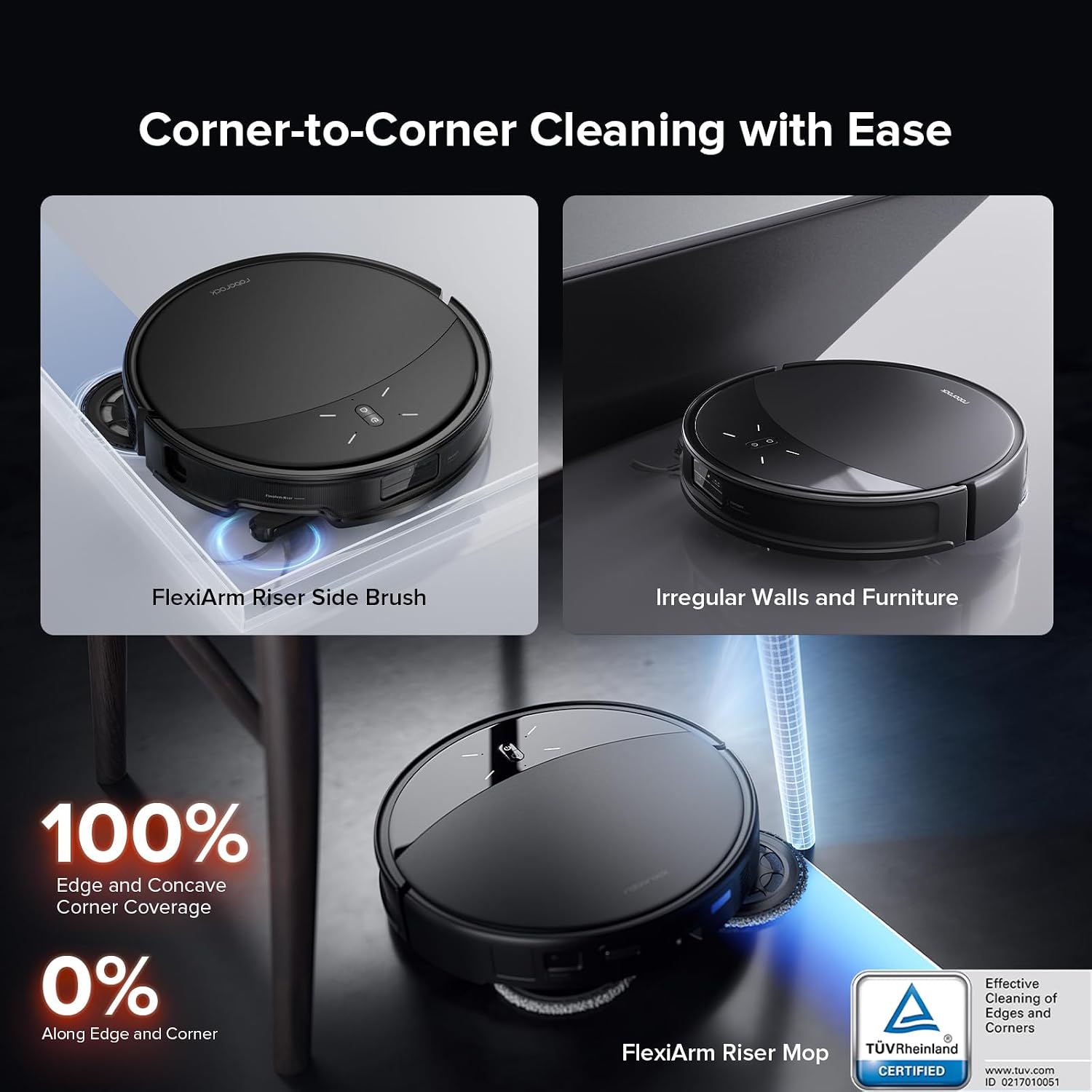 roborock Saros 10R Robot Vacuum and Mop, 22,000 Pa Suction, Zero-Tangling, 3.14'' Ultra Slim, FlexiArm Riser Technology for Carpet & Floor, Corner & Edge Cleaning, Self-Emptying, Hot Air Drying, Black
