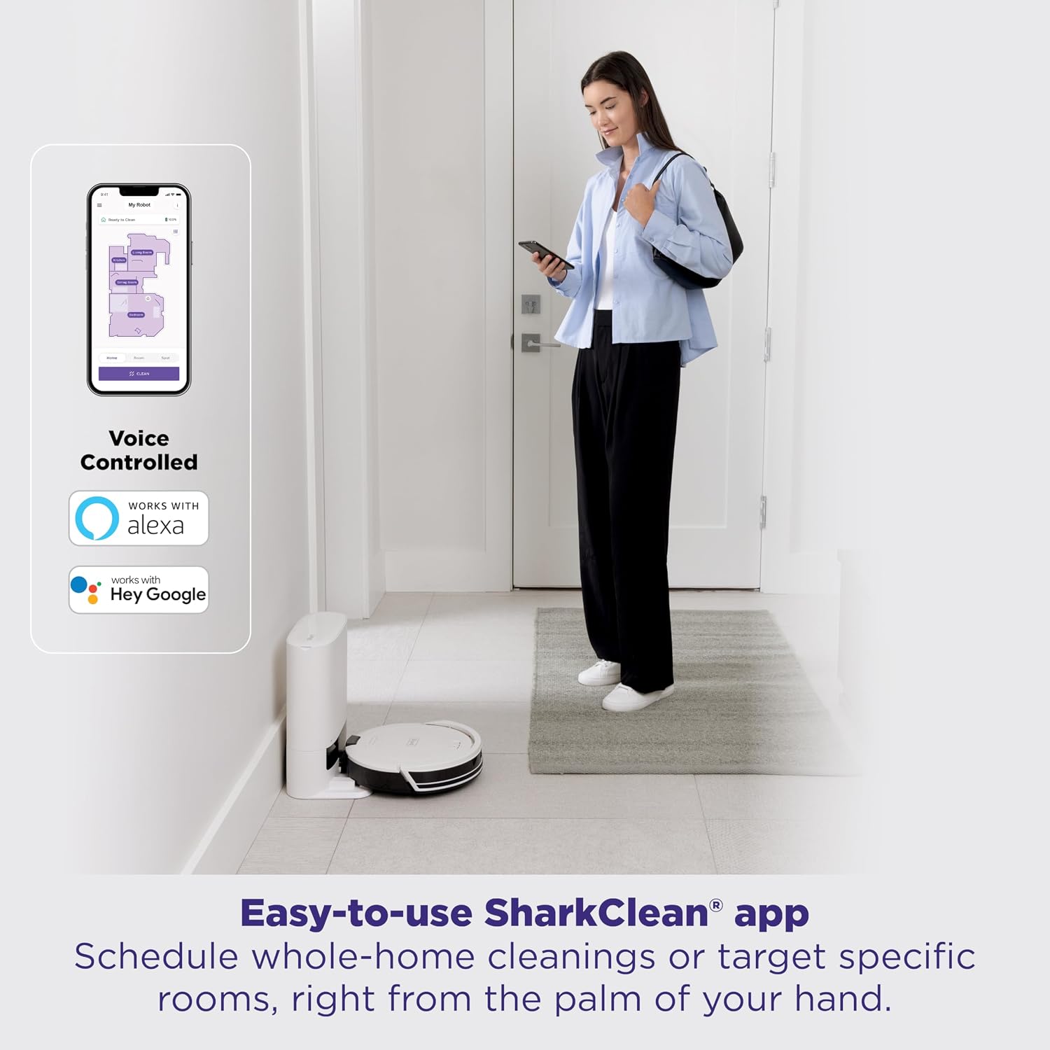 Shark Navigator | Robot Vacuum Cleaner with Powerful Suction for Pet Hair, Rugs, Carpets & Hard Floors | Bagless Self-Empty Base | 30-Day Capacity | SmartPath LiDAR Navigation | White | AV2110S