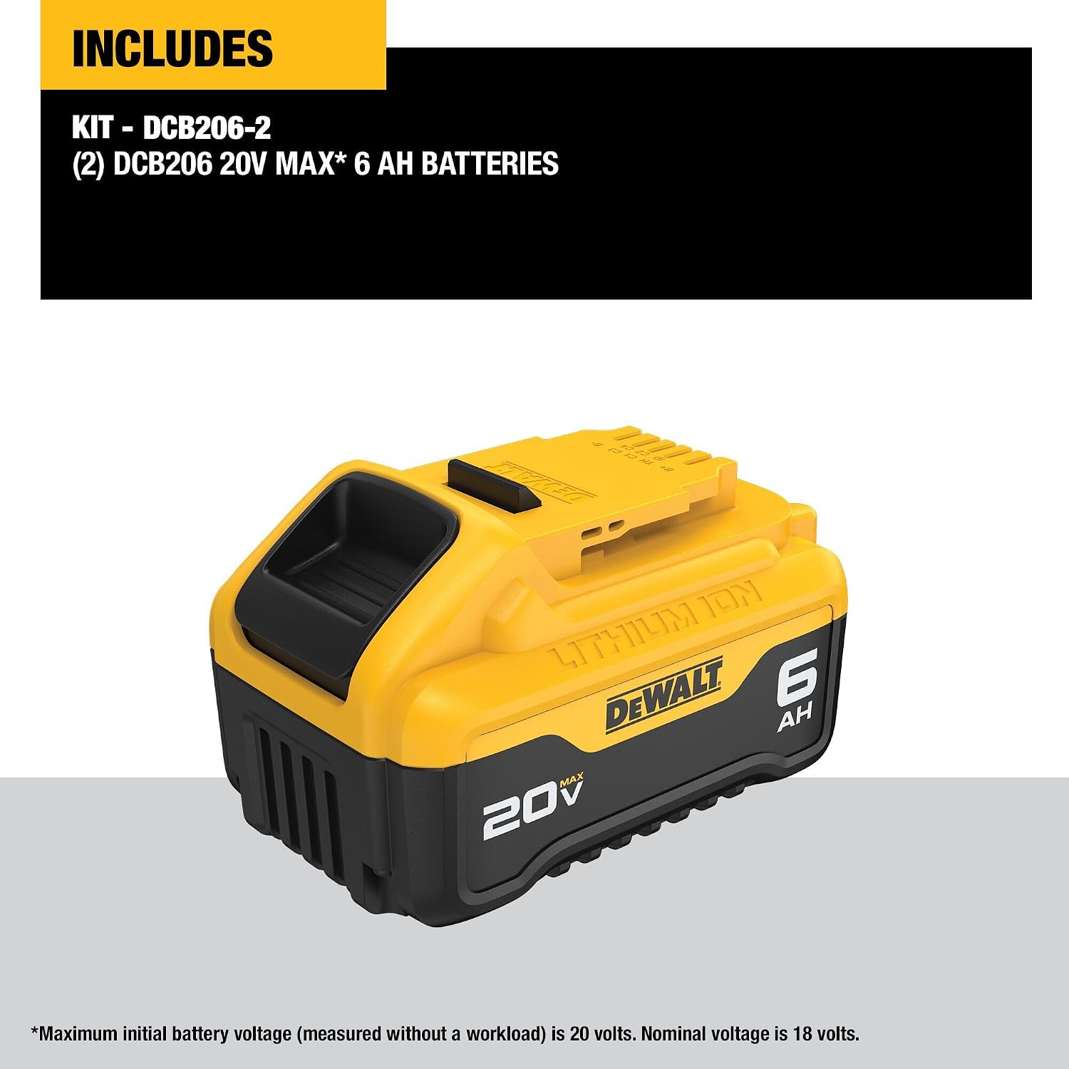 DEWALT 20V MAX XR Battery 6 Ah Lithium Ion, 2-Pack, Premium High Capacity Long Lasting Cordless Tool Battery Packs (DCB206-2)
