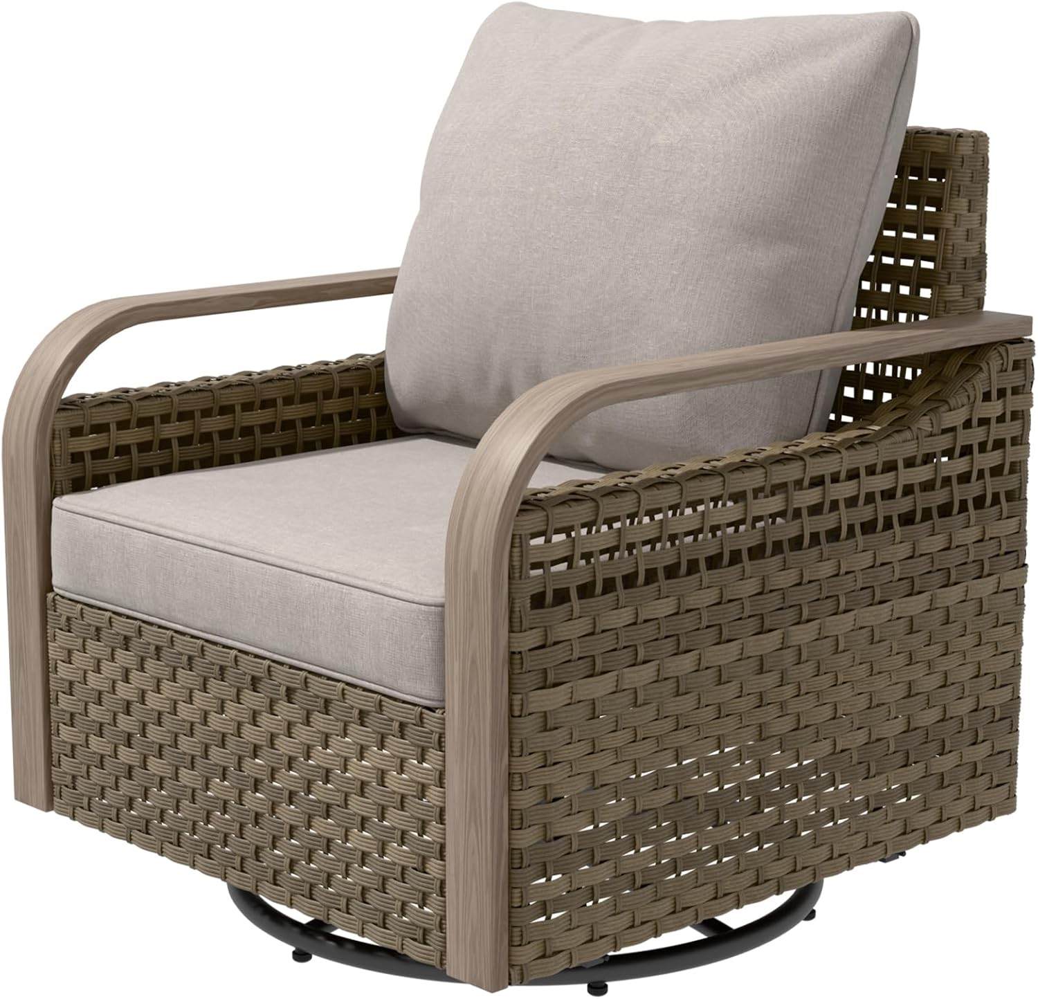 EAGLE PEAK Modern Wicker Outdoor Glider Rocking Chair, Swivel Rocker, Rattan Patio Furniture for Yard Deck Porch Garden, 1 Chair, Brown/Gray