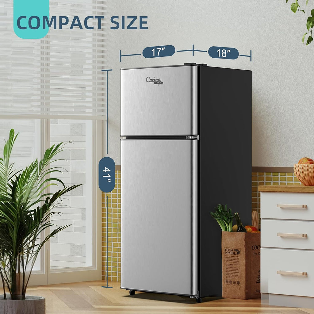 Cucina Magica 3.8 Cu Ft Mini Fridge for Bedroom, 2 Door Small Fridge, 7 Level Thermostat, LED Light, Small Refrigerator for Bedroom, Office, Dorm
