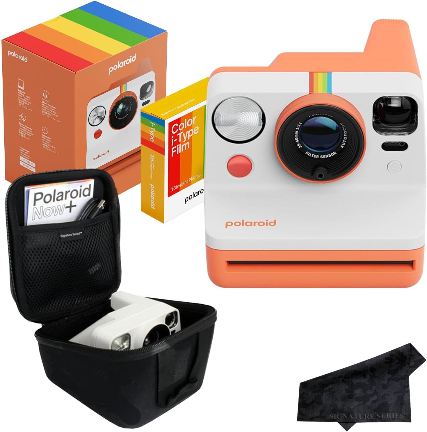 Polaroid Now 3rd Generation i-Type Instant Film Camera with 16 Color Film Photos, Coral, with Signature Series Case Bundle