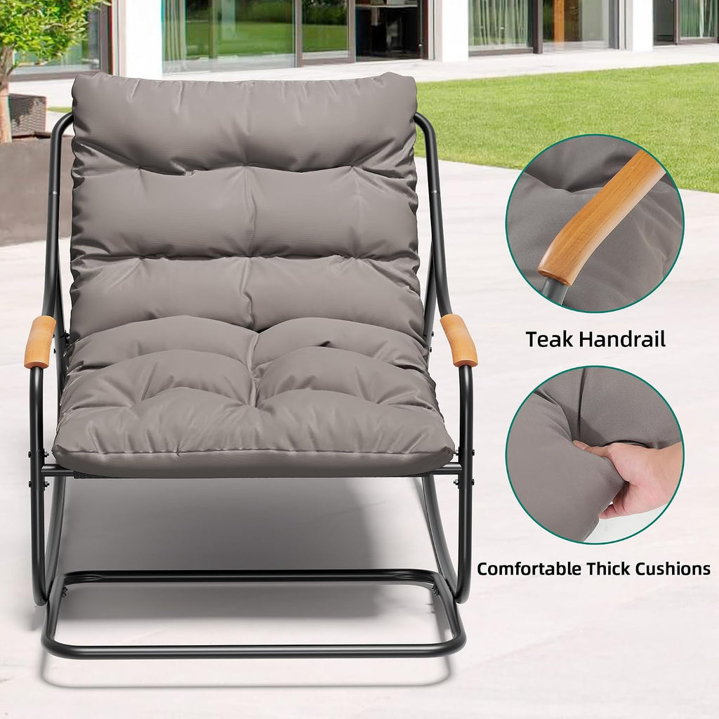 YITAHOME Patio Oversized Rocking Chair Set of 2, Versatile Indoor/Outdoor Textilene Lounge with Soft Thick Cushion, Teak Armrests and Footrest, Idea for Living Room, Porch, or Backyard