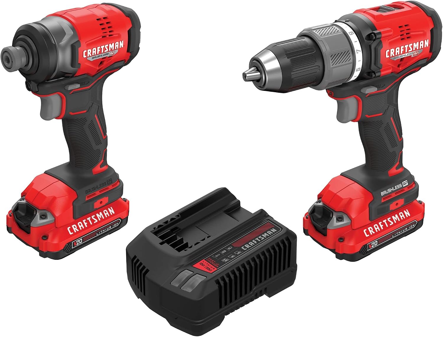 CRAFTSMAN V20 RP Cordless Drill and Impact Driver, Brushless Power Tool Combo Kit, 2 Batteries and Charger Included (CMCK211C2)