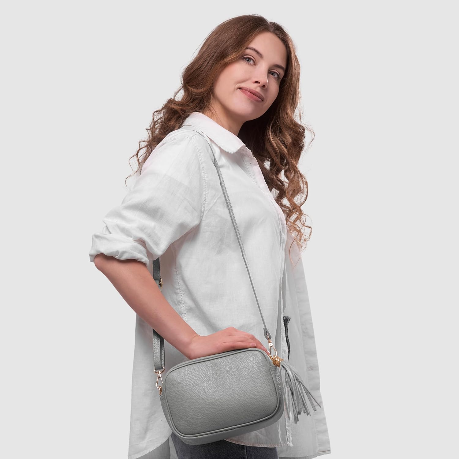 Italian Calf Leather Crossbody Bag for Women with Tassel Zipper | Small Camera Purse Shoulder Handbag Pocketbook