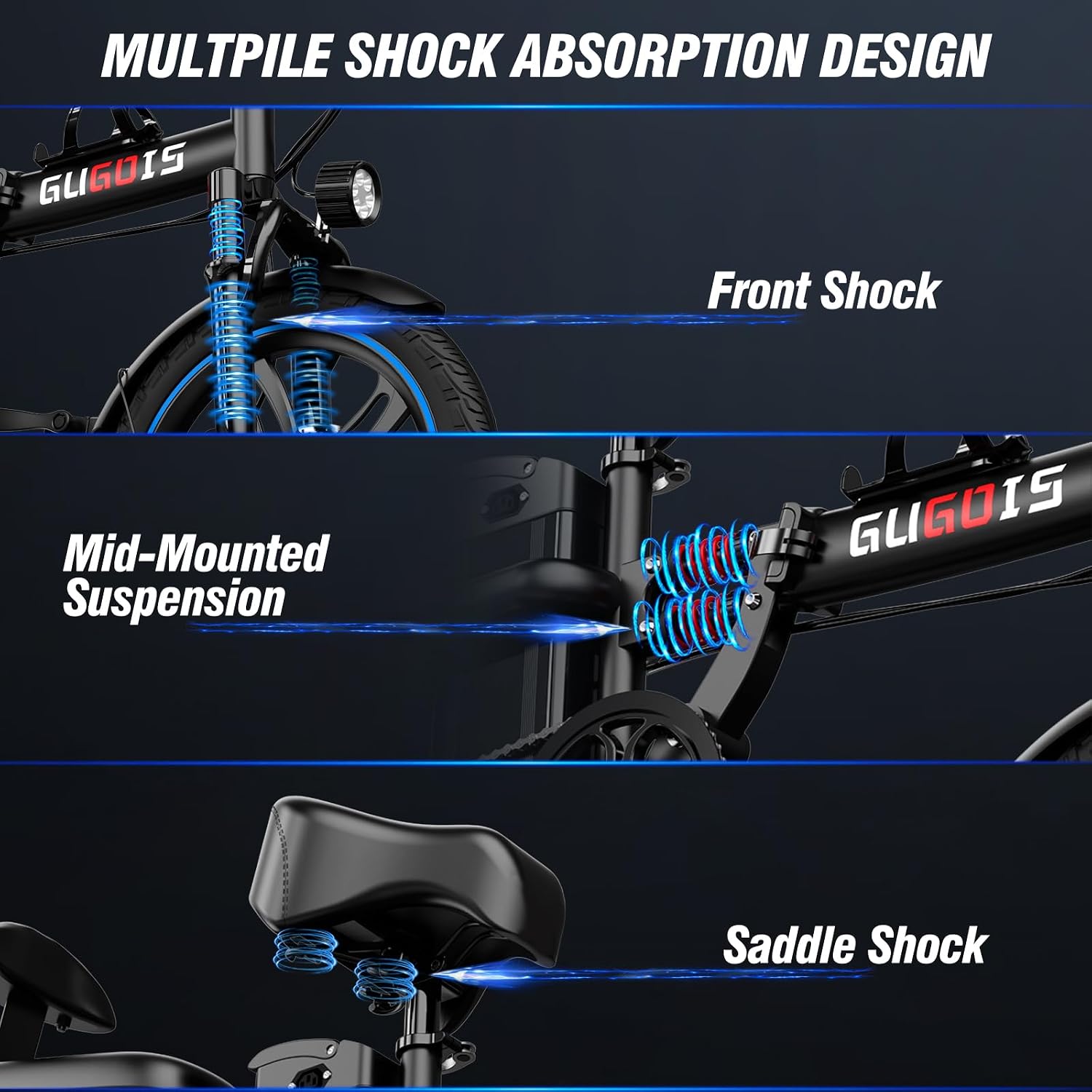 GugoIs 2 Seater Electric Bike for Adults, 750/1000W & 28/30 MPH E-Bike with 748.8/960 Wh Removable Battery, 16/20' Commuter Ebikes, 25-60 Miles, Full Suspension Adults Electric Bicycles